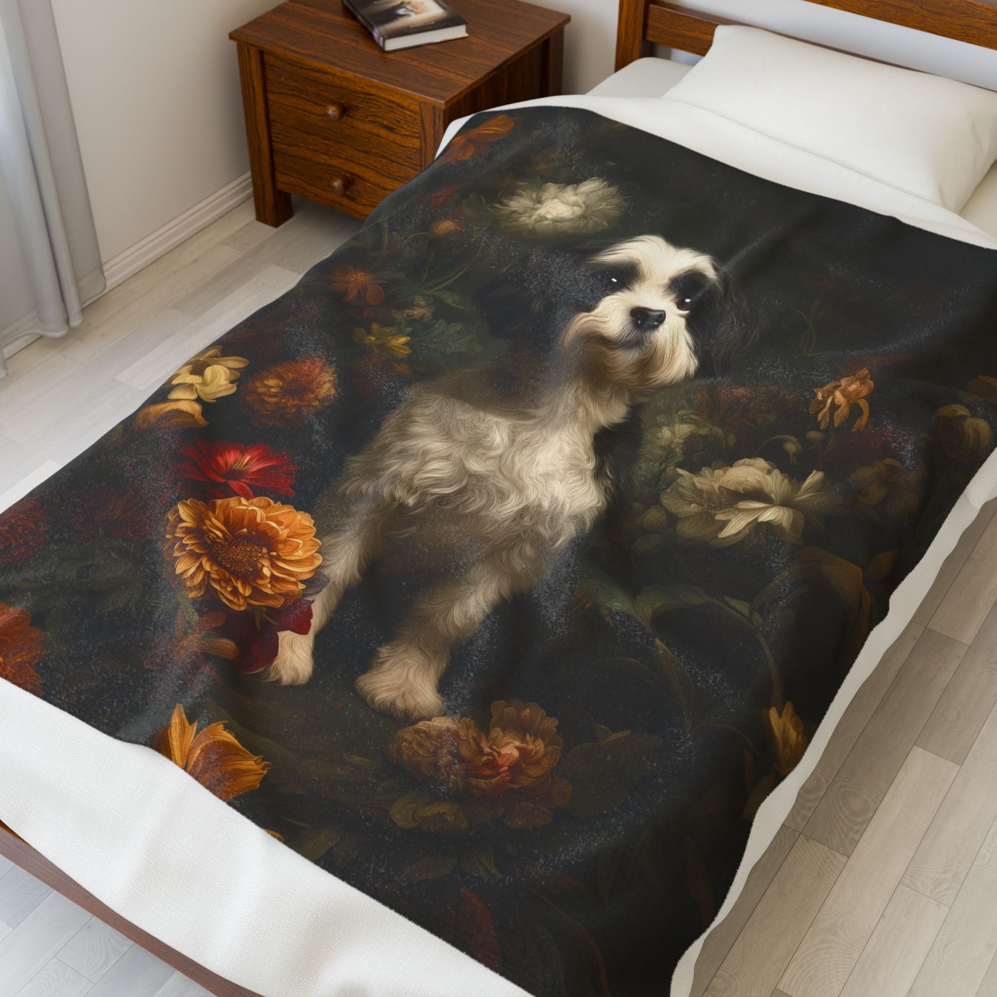 Botanical Shih Tzu Plush Blanket