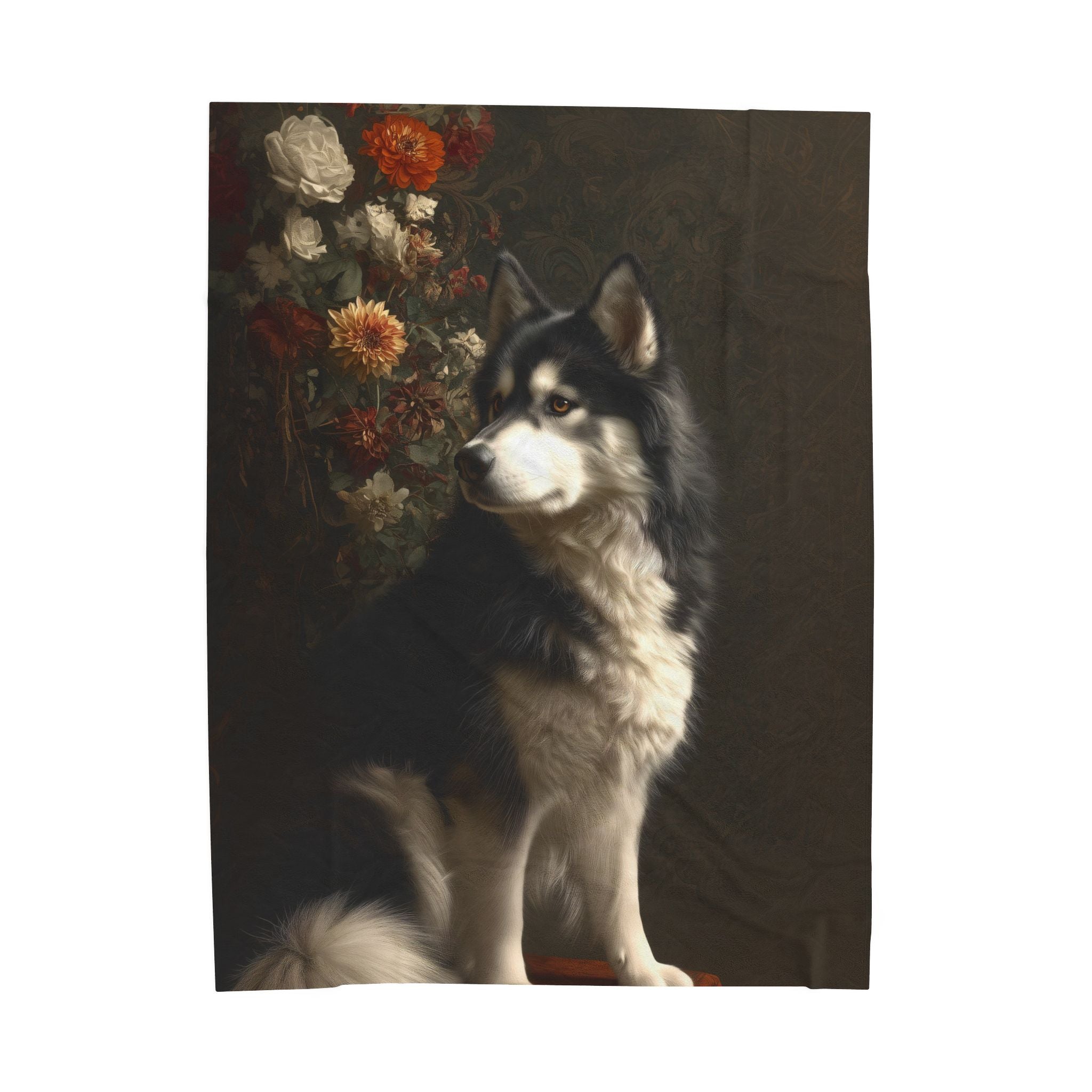 Botanical Alaskan Malamute Plush Blanket