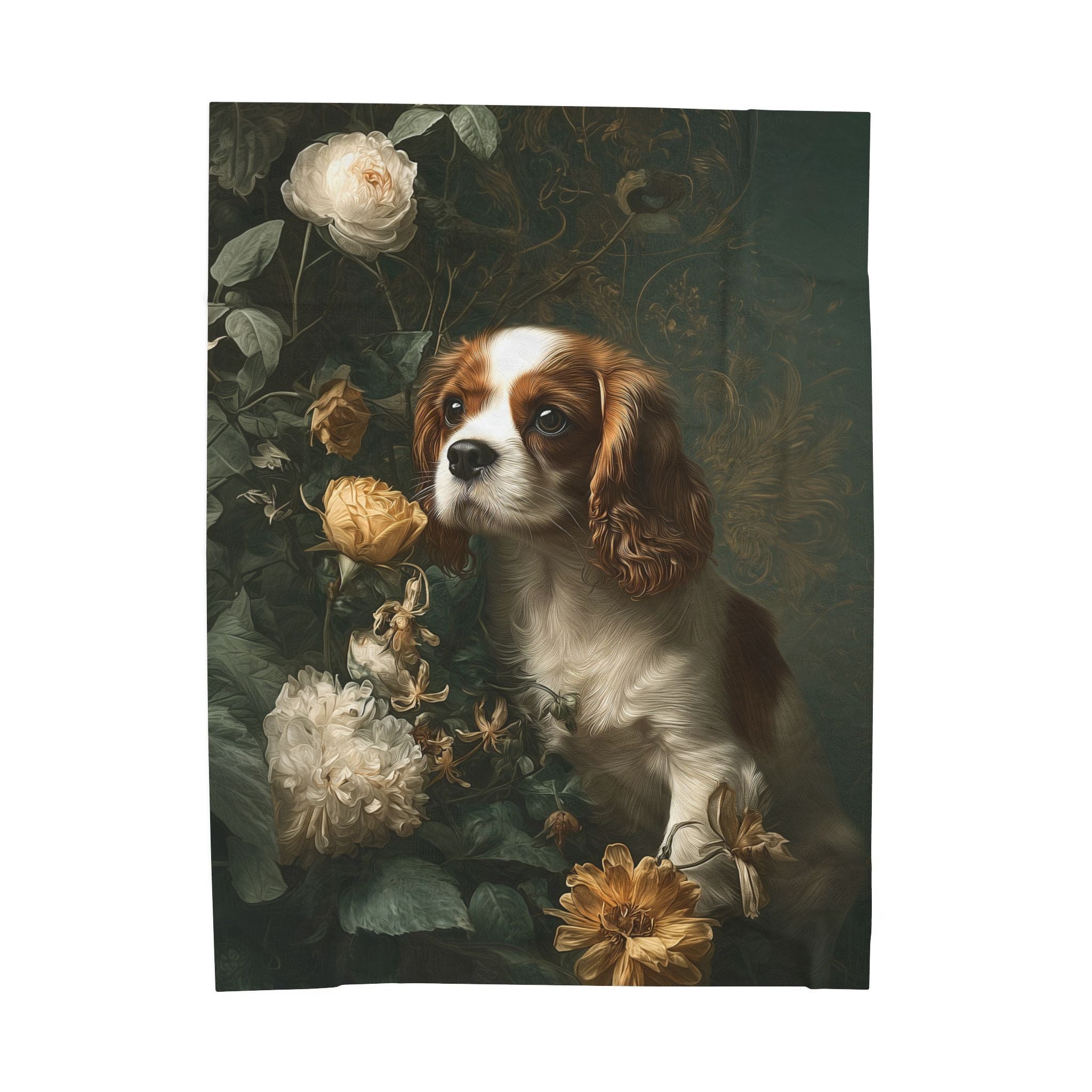 Botanical Cavalier King Charles Spaniel Plush Blanket
