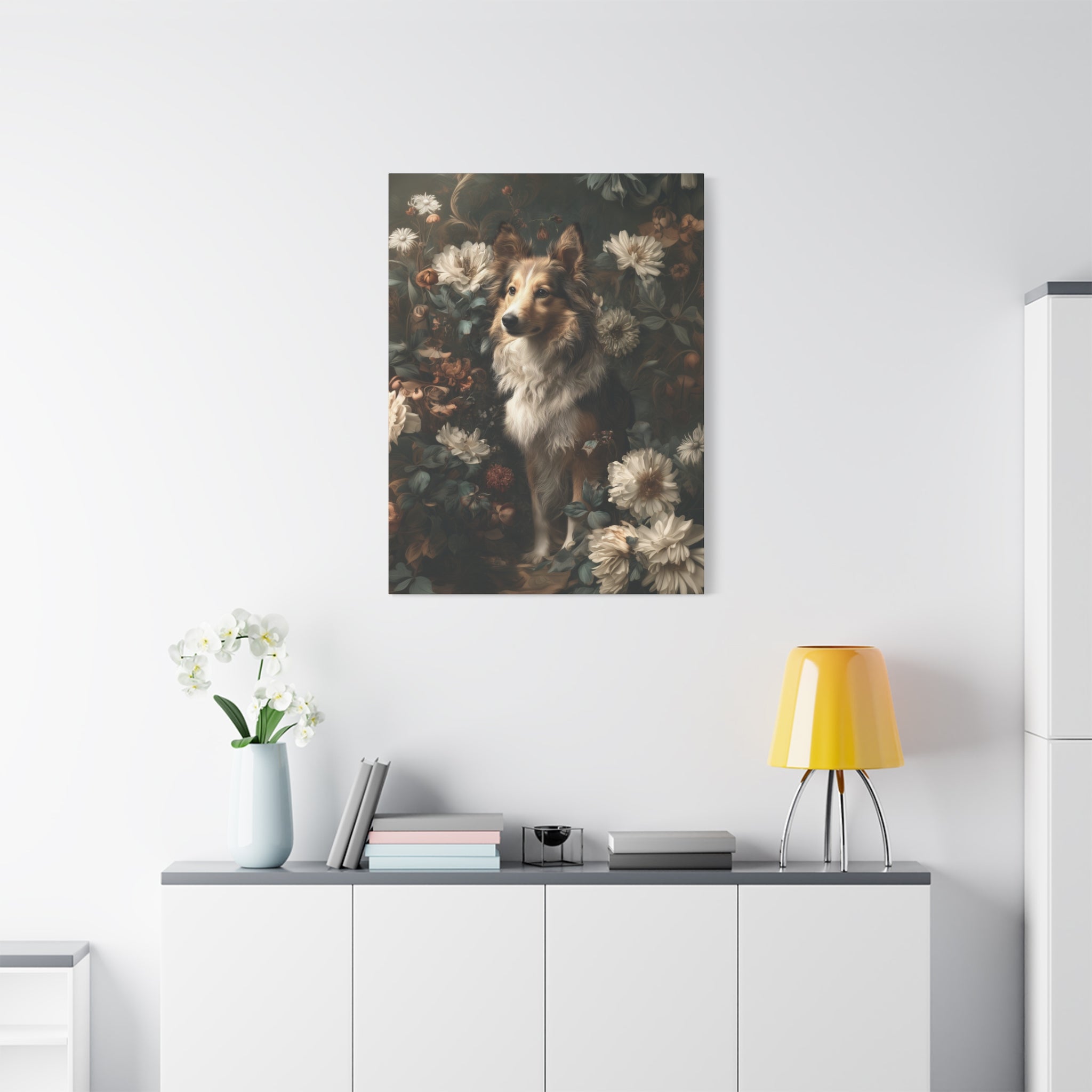 Botanical Shetland Sheepdog Canvas Art