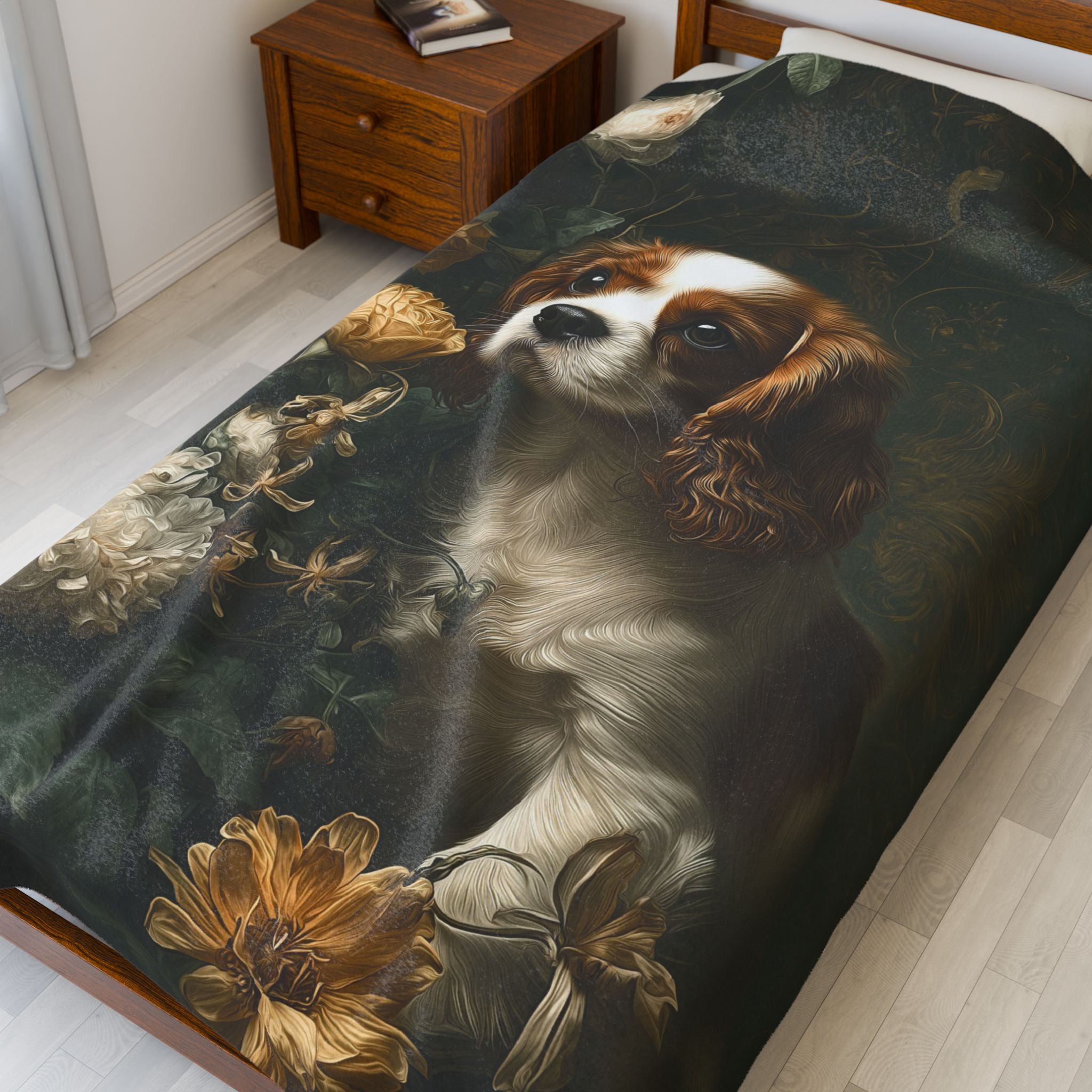 Botanical Cavalier King Charles Spaniel Plush Blanket