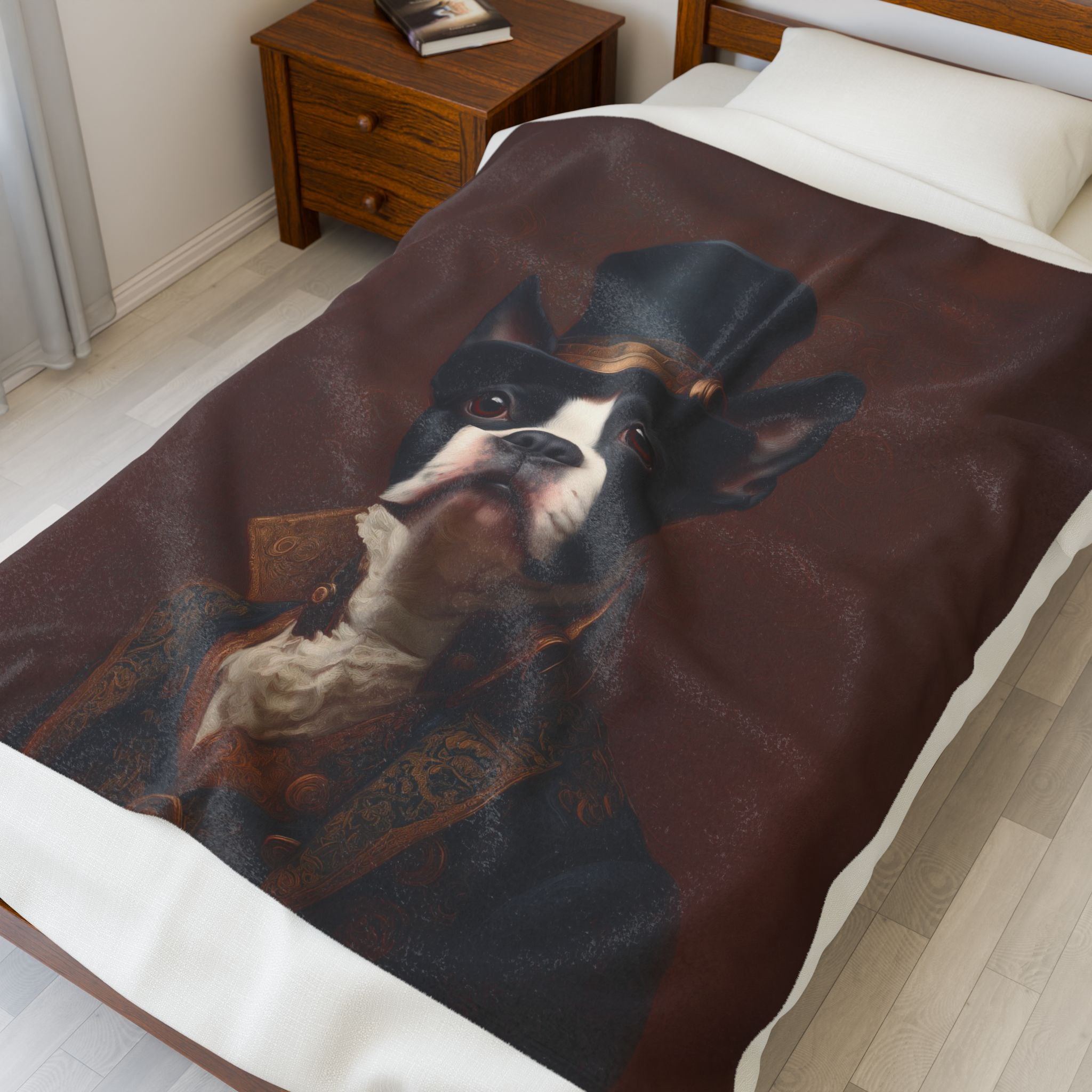Steampunk Boston Terrier Plush Blanket