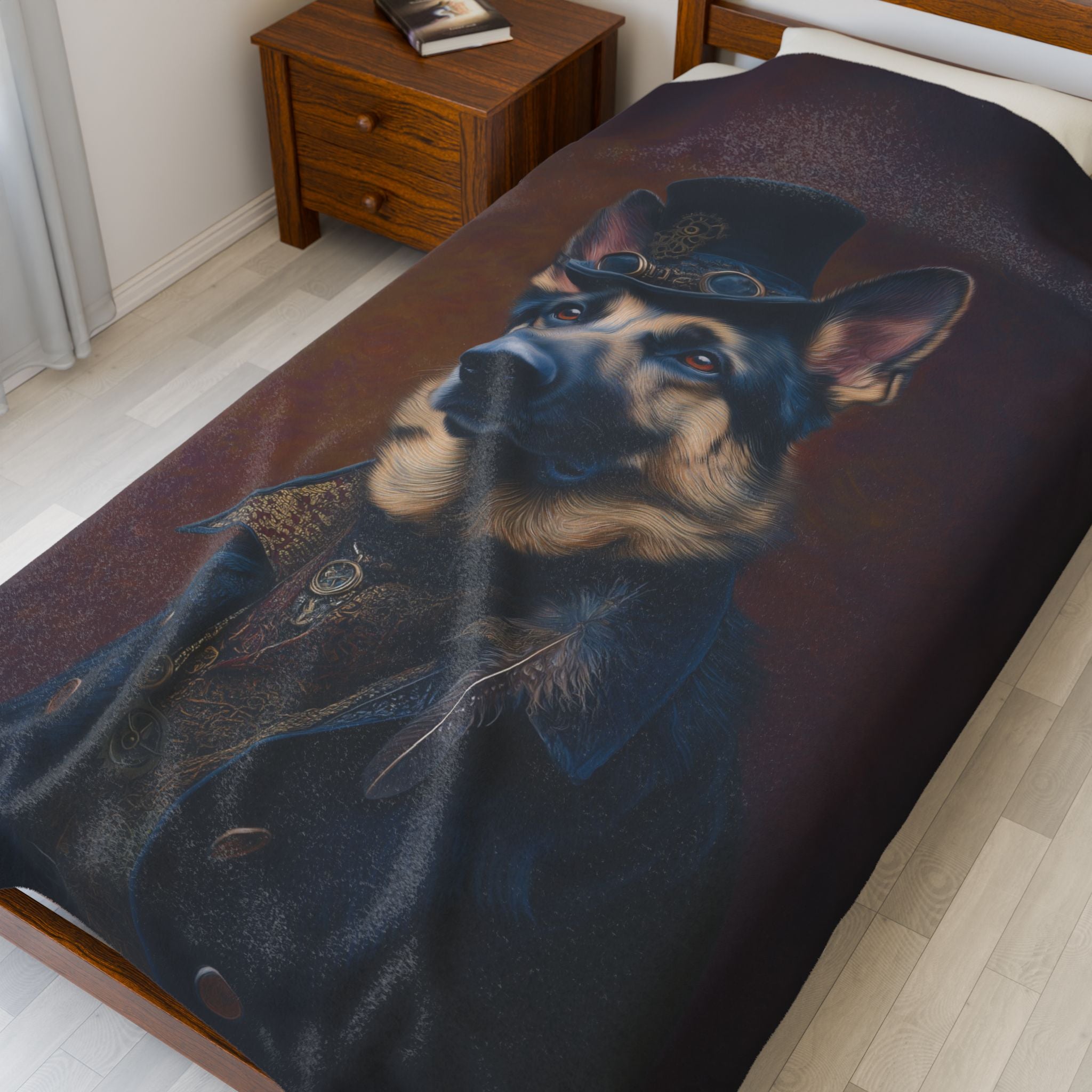 Steampunk German Shepherd Plush Blanket
