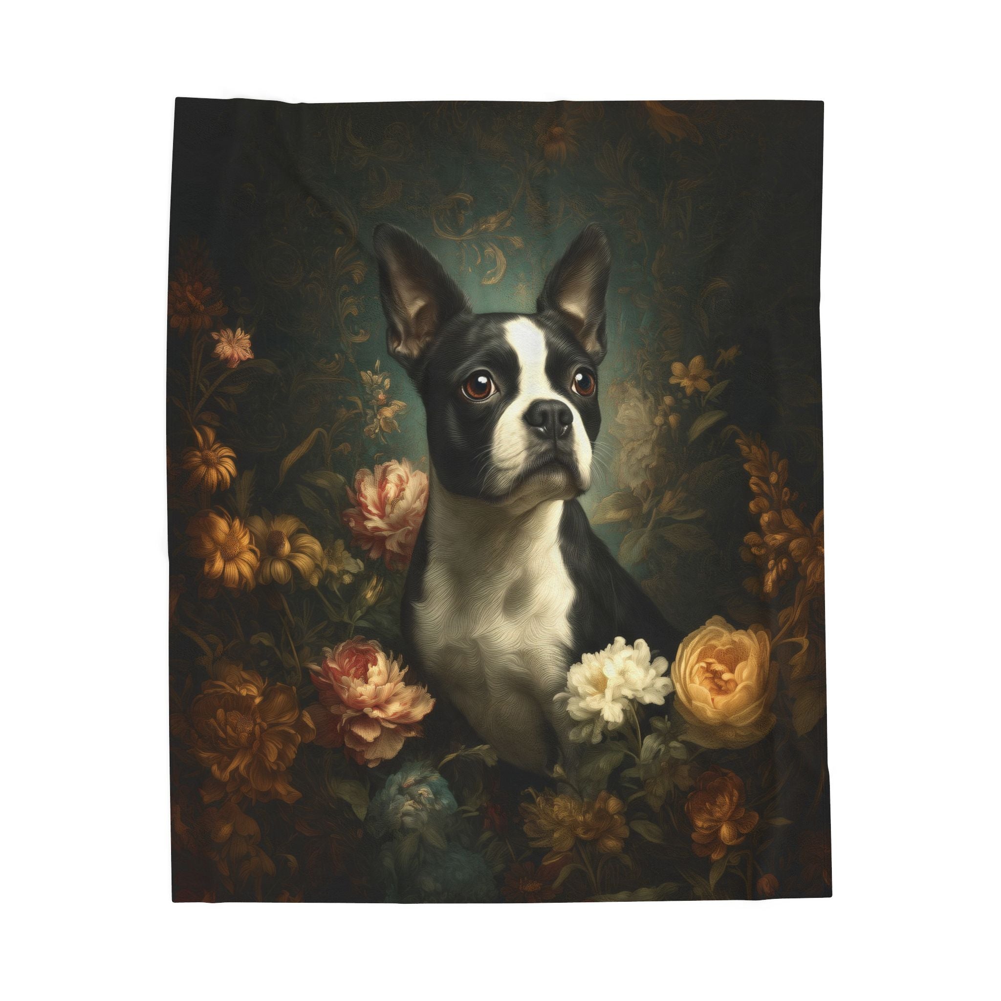 Botanical Boston Terrier Plush Blanket