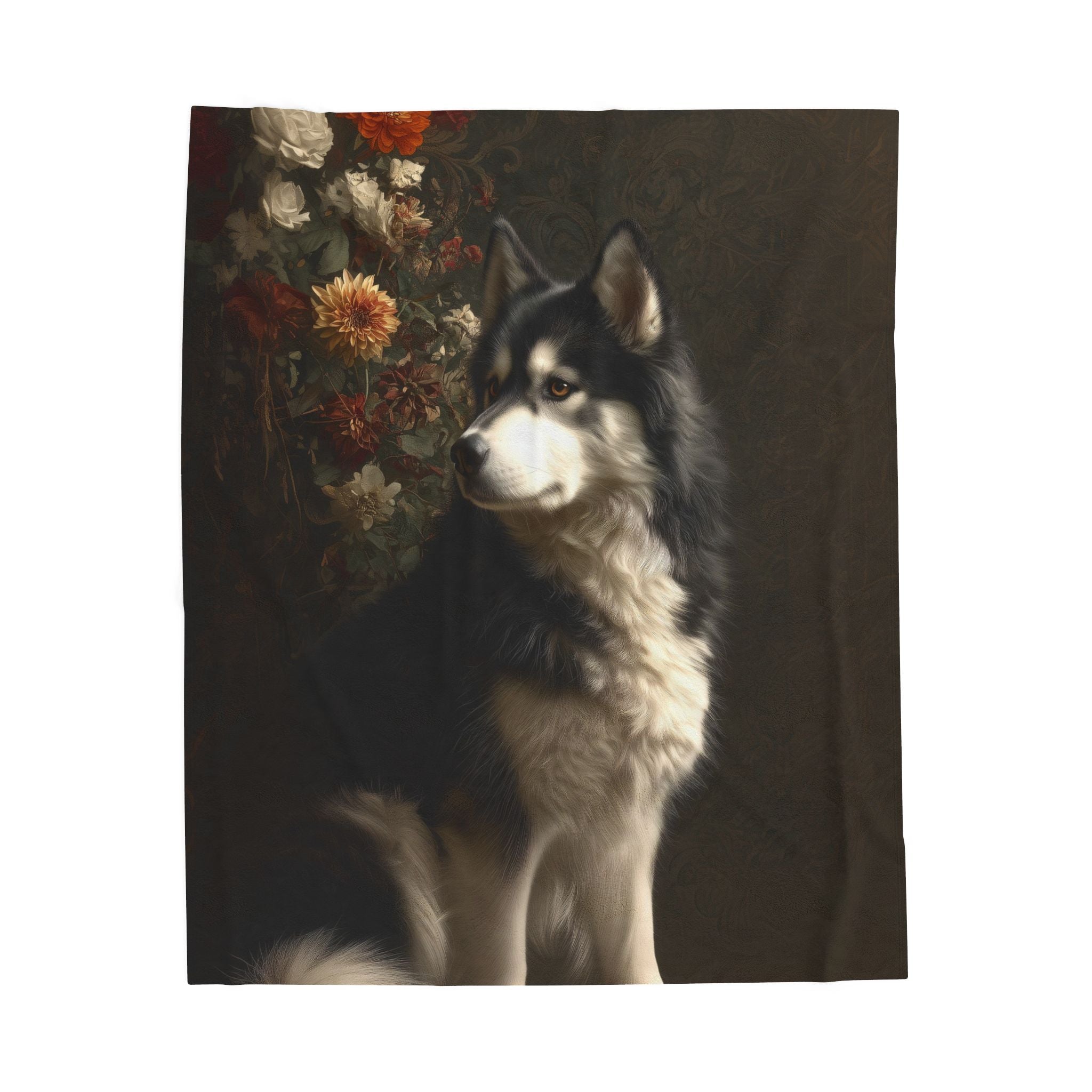 Botanical Alaskan Malamute Plush Blanket