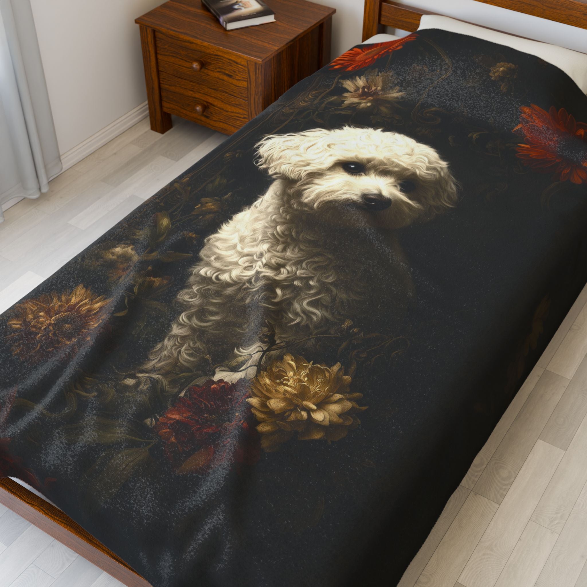 Botanical Bichon Frise Plush Blanket