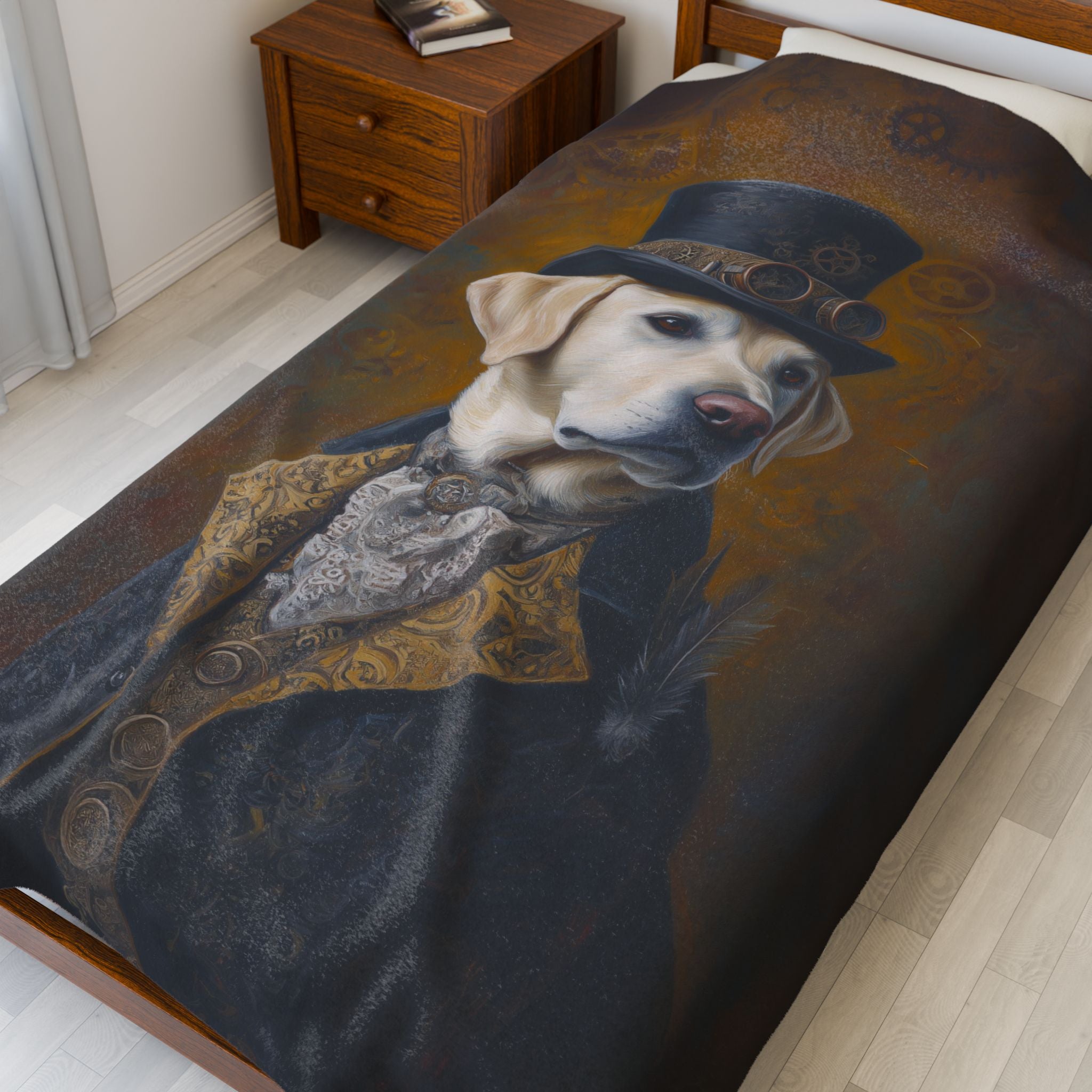 Steampunk Labrador Retriever (Yellow) Plush Blanket