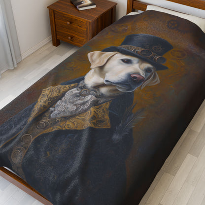 Steampunk Labrador Retriever (Yellow) Plush Blanket