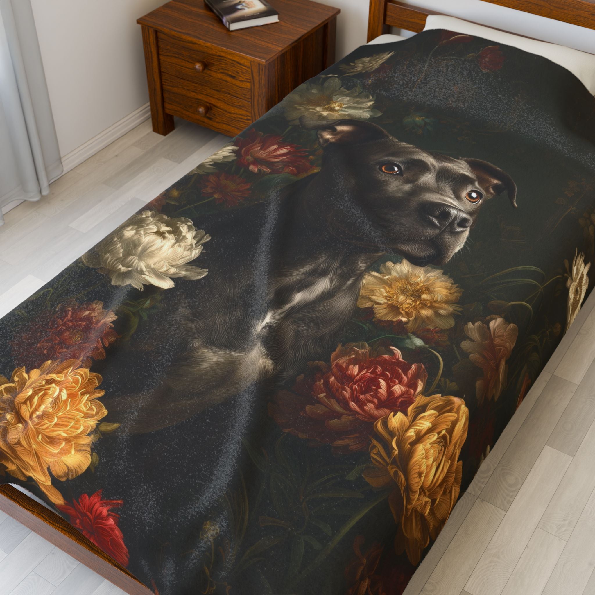 Botanical Pit Bull Plush Blanket