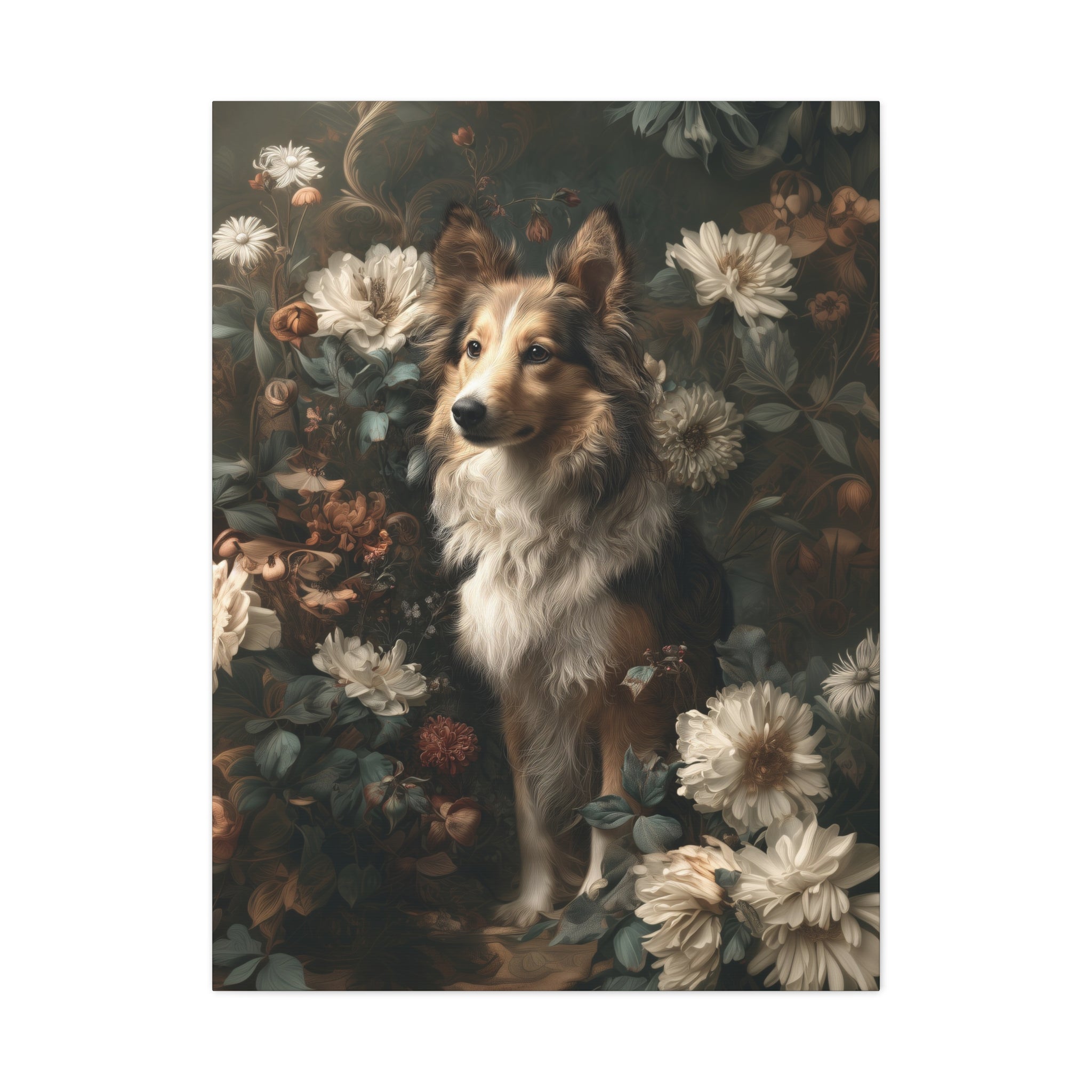 Botanical Shetland Sheepdog Canvas Art