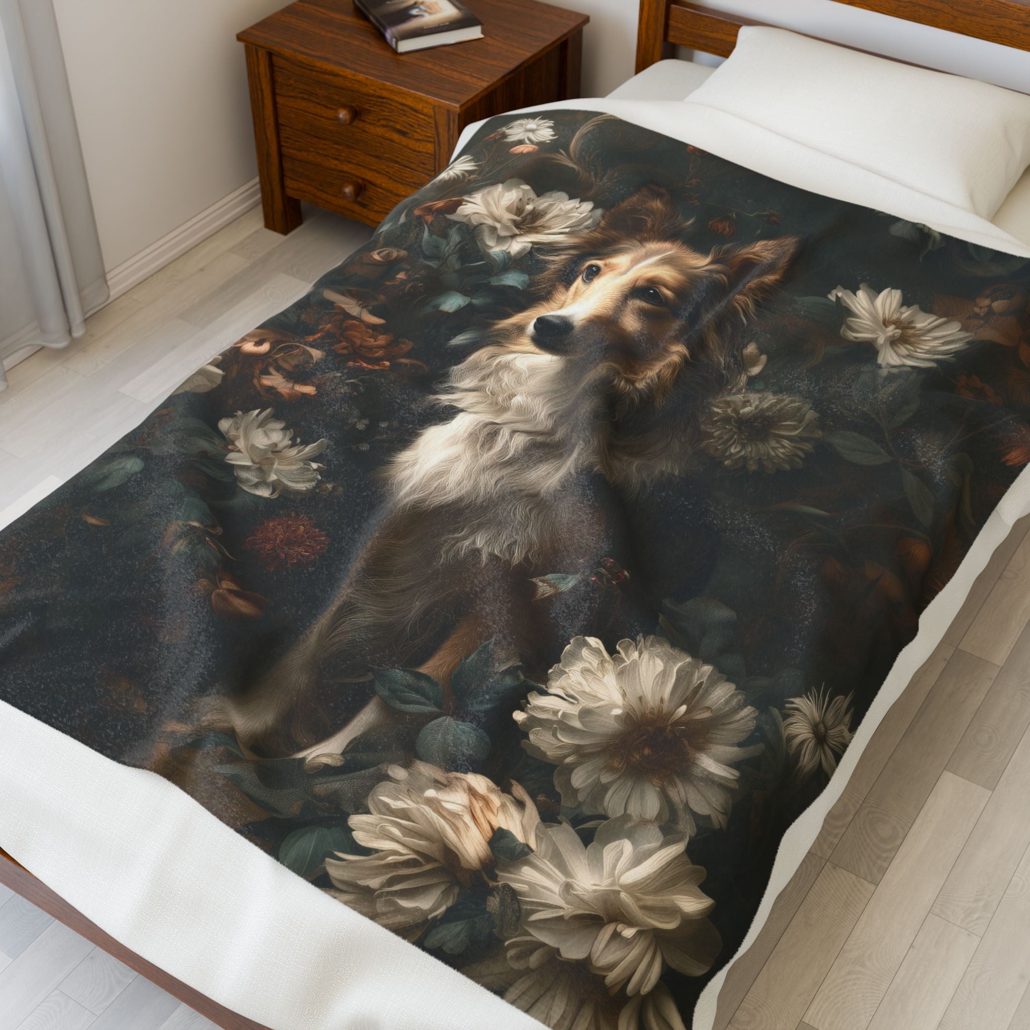 Botanical Shetland Sheepdog Plush Blanket