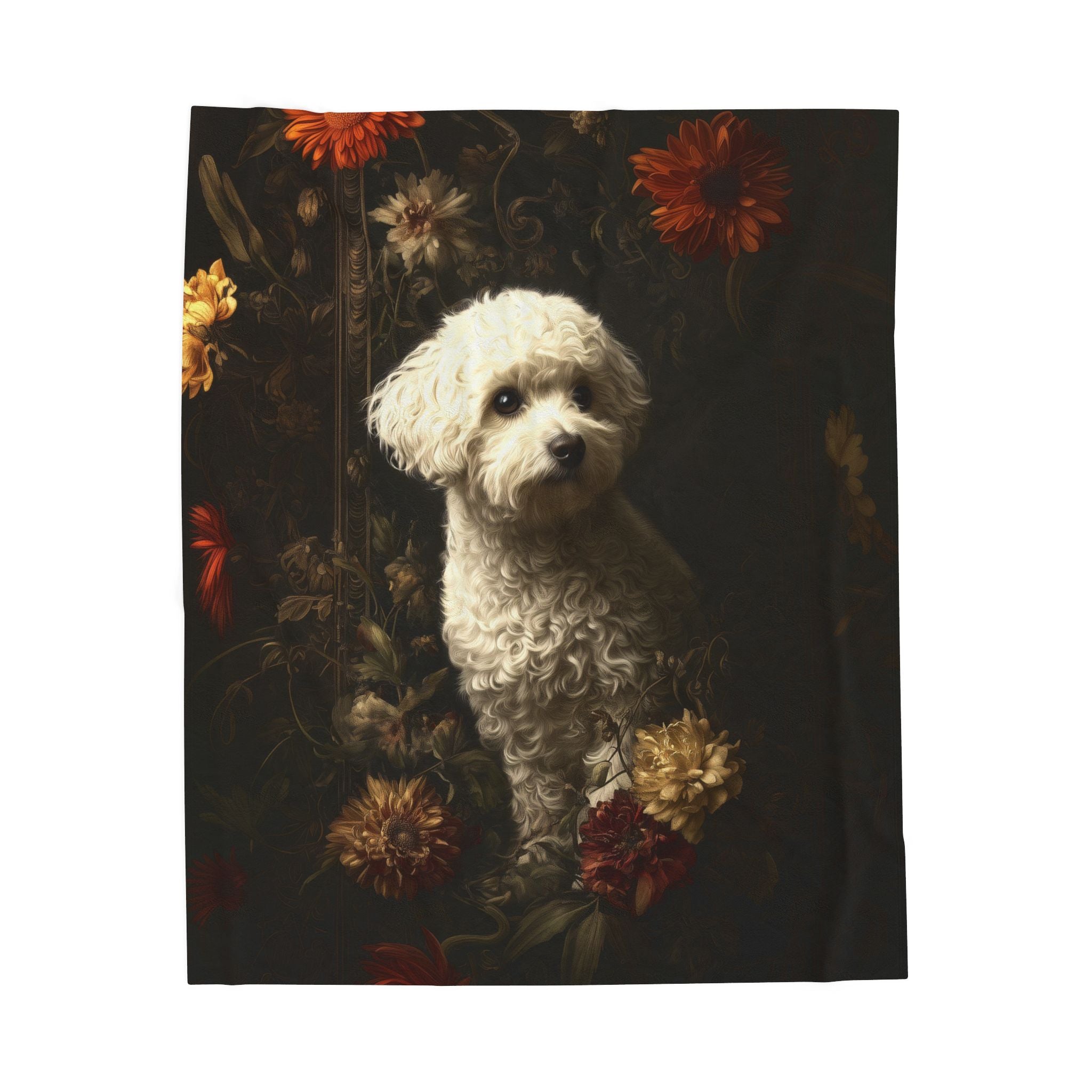 Botanical Bichon Frise Plush Blanket