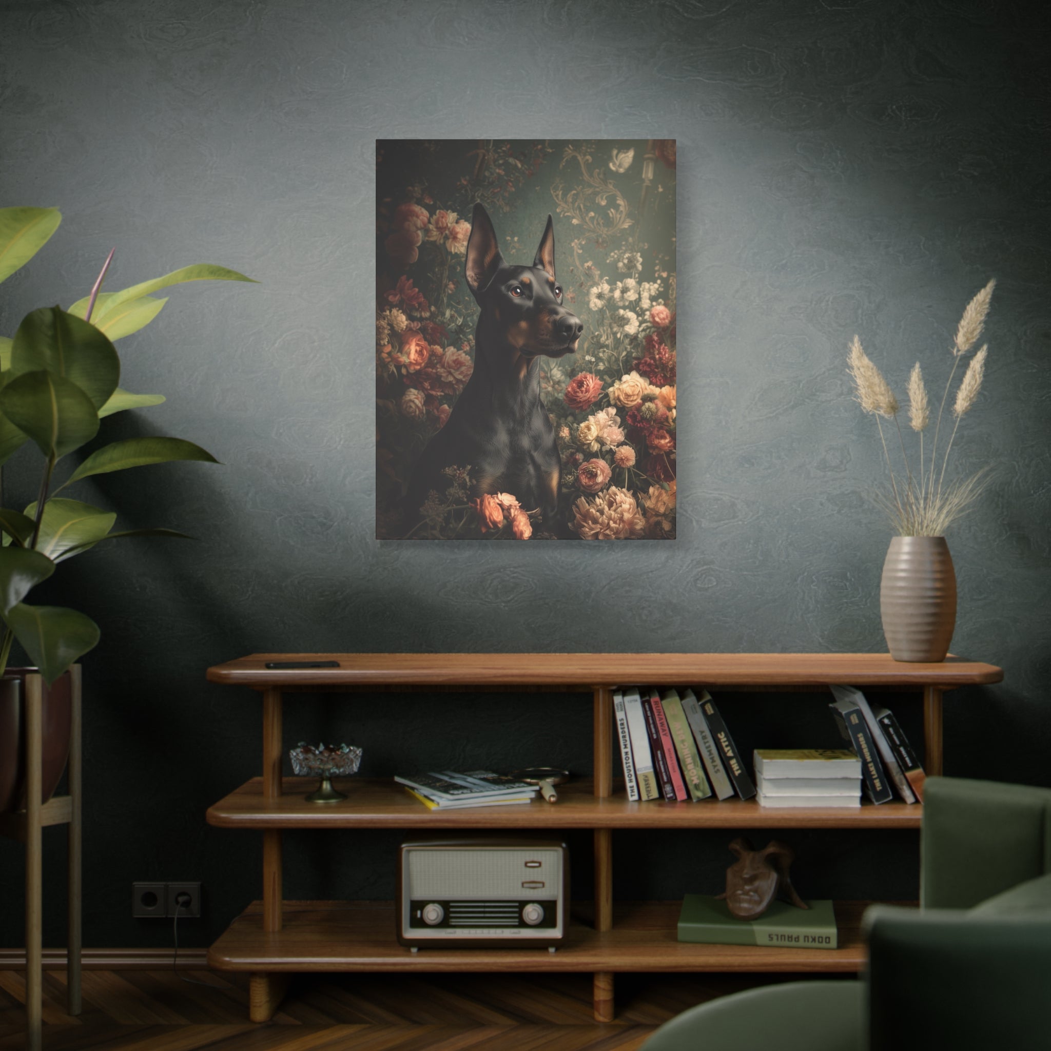 Botanical Doberman Pinscher Canvas Art