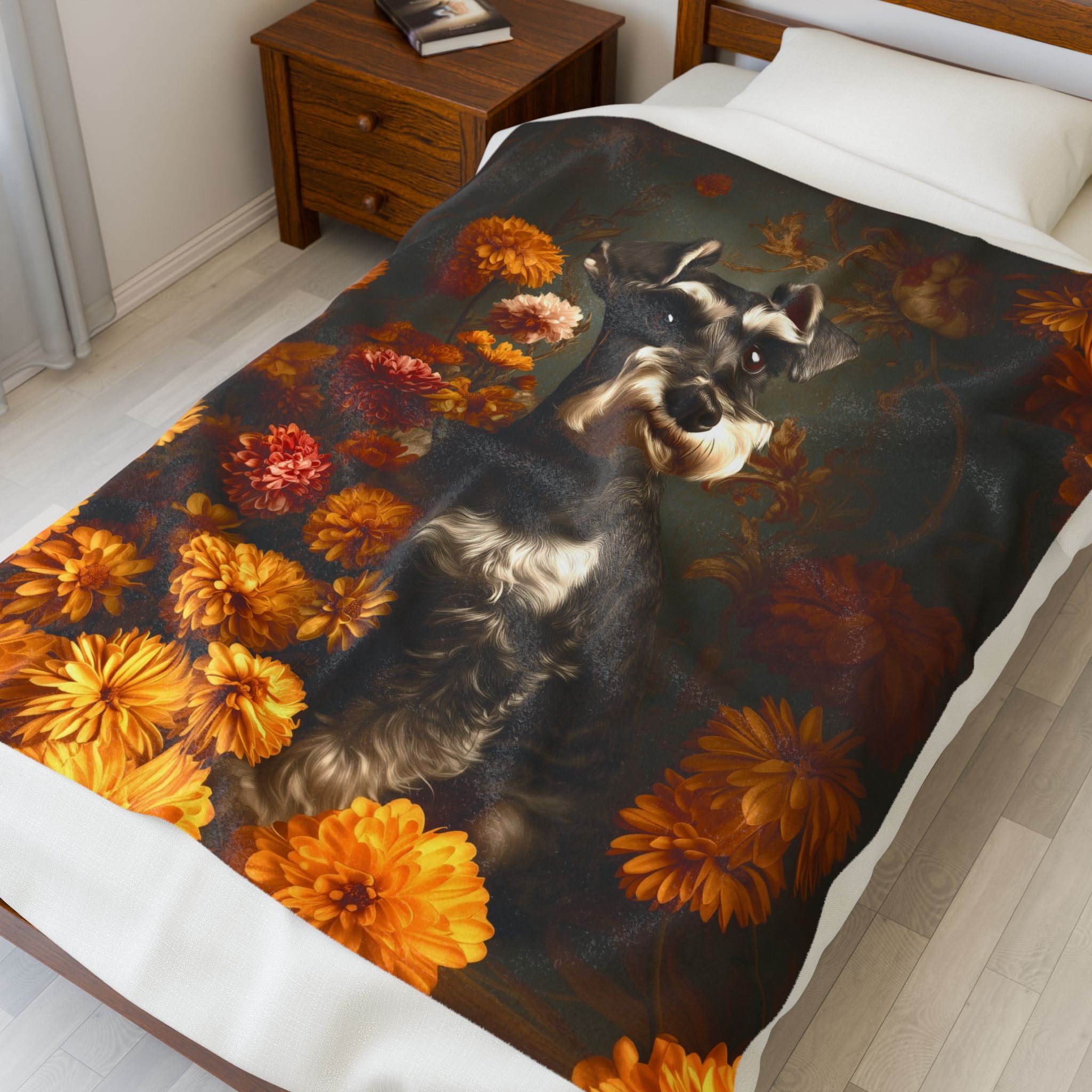 Botanical Miniature Schnauzer Plush Blanket