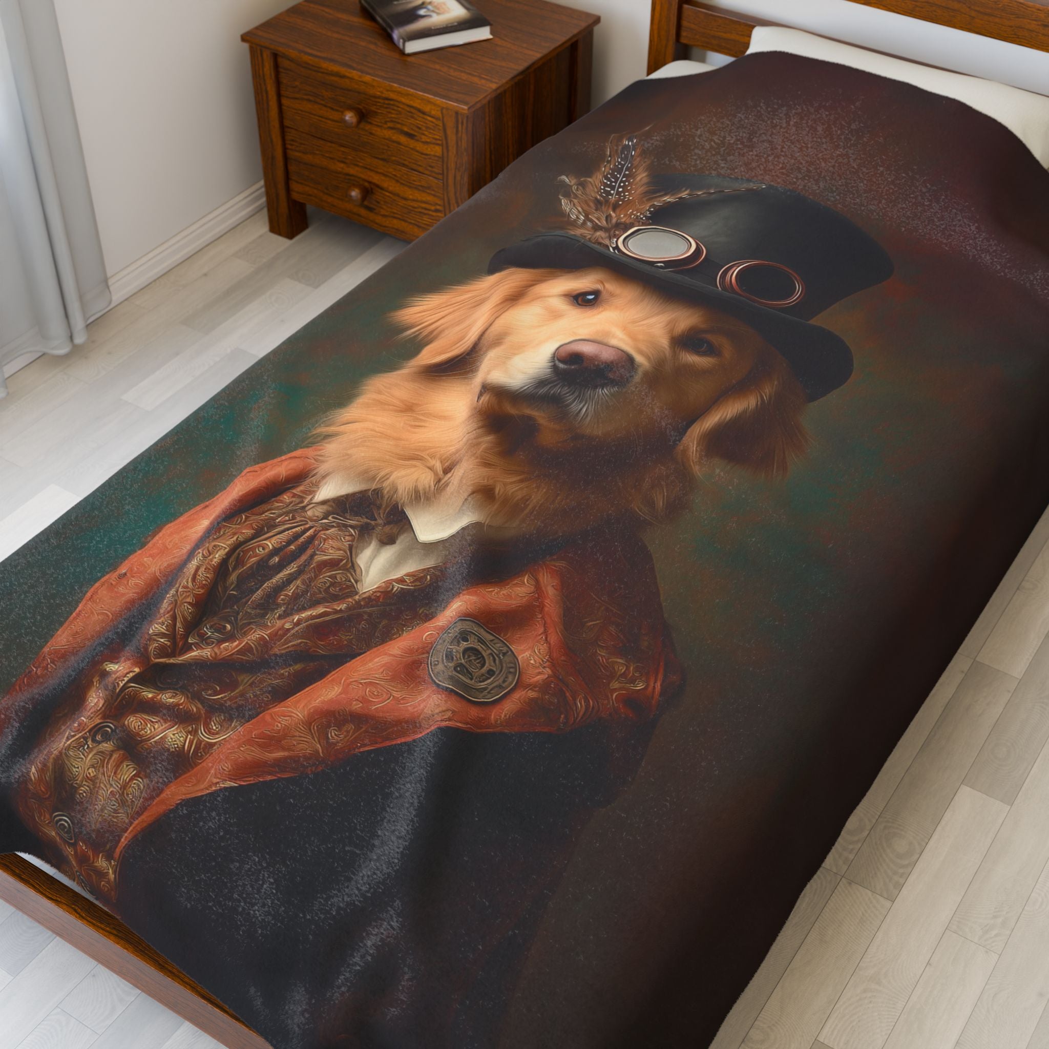Steampunk Golden Retriever Plush Blanket