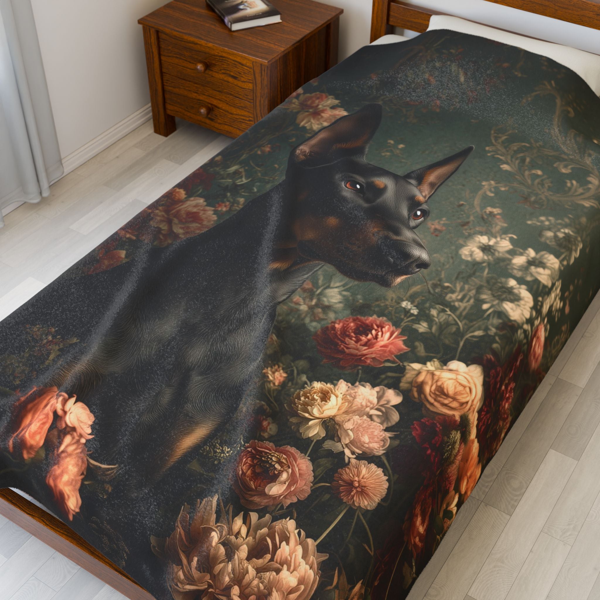 Botanical Doberman Pinscher Plush Blanket