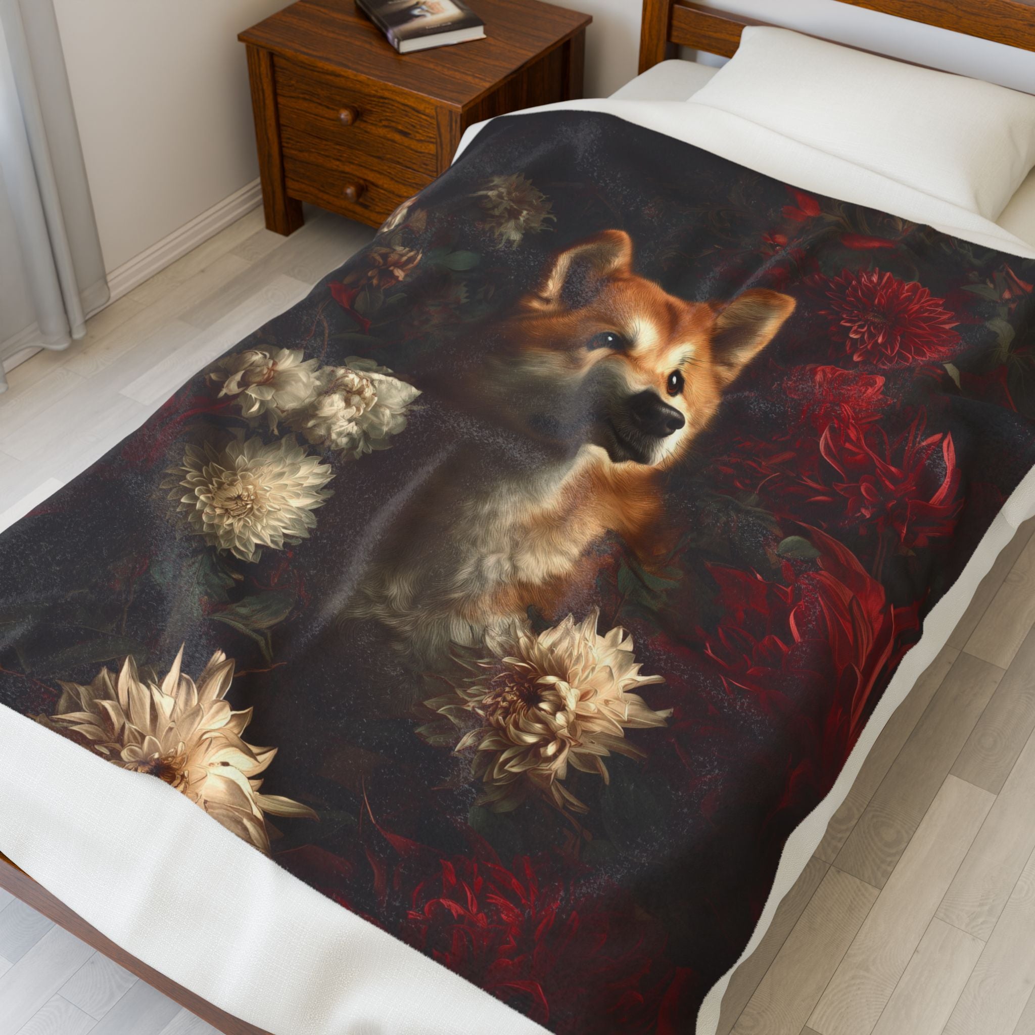 Botanical Akita Plush Blanket