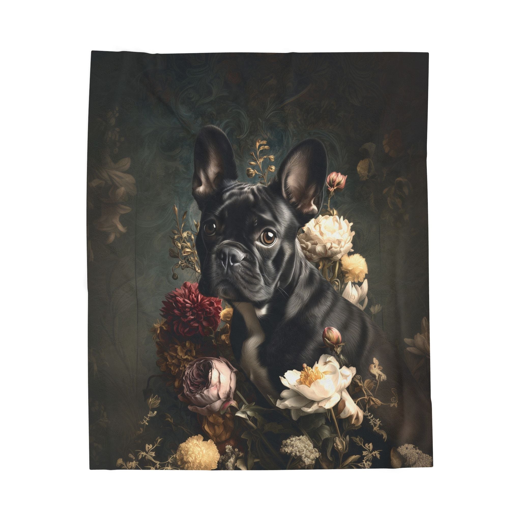 Botanical French Bulldog Plush Blanket