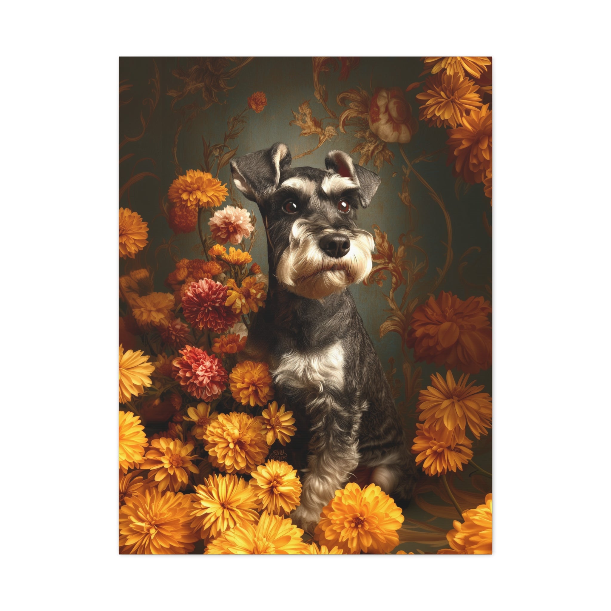 Botanical Miniature Schnauzer Canvas Art
