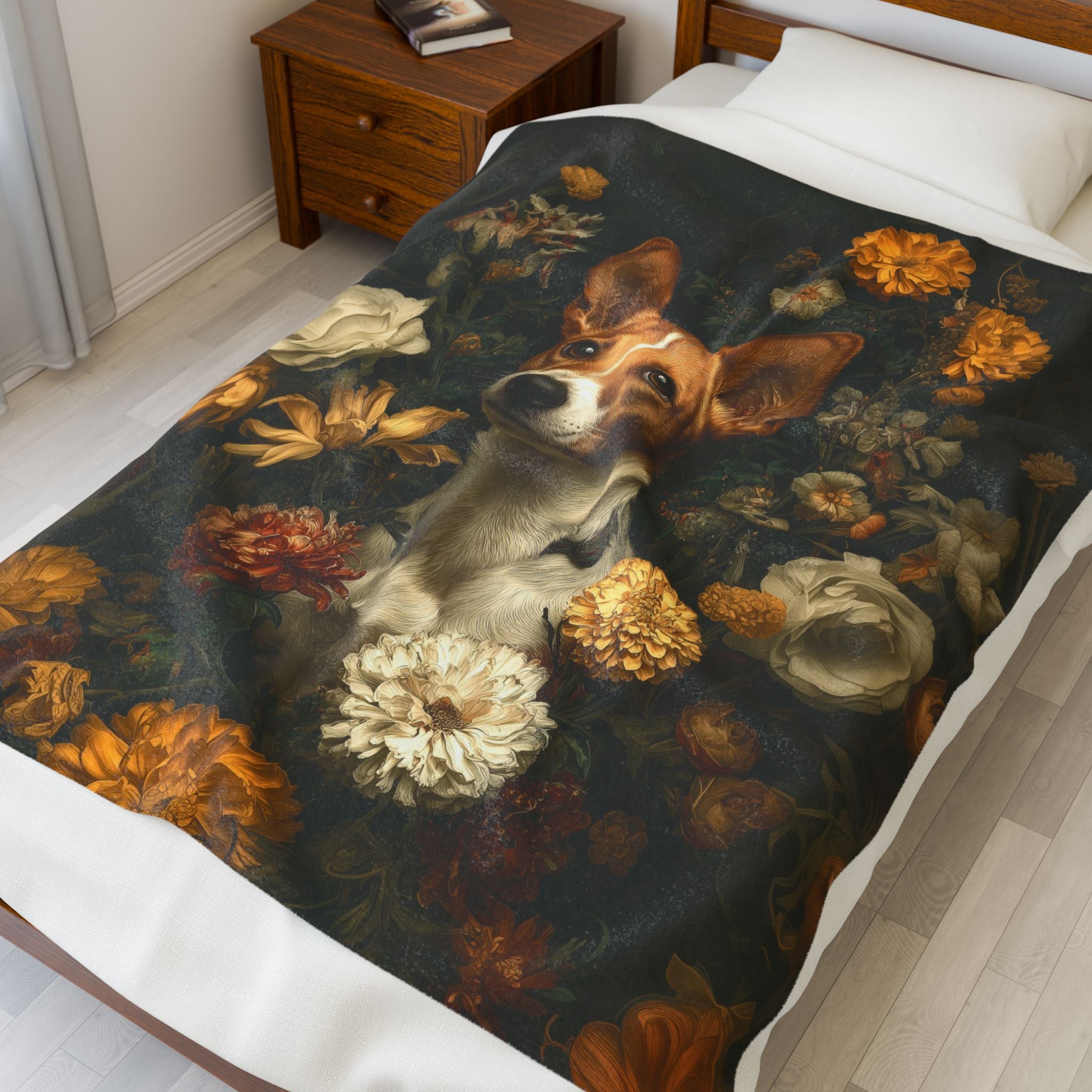 Botanical Basenji Plush Blanket