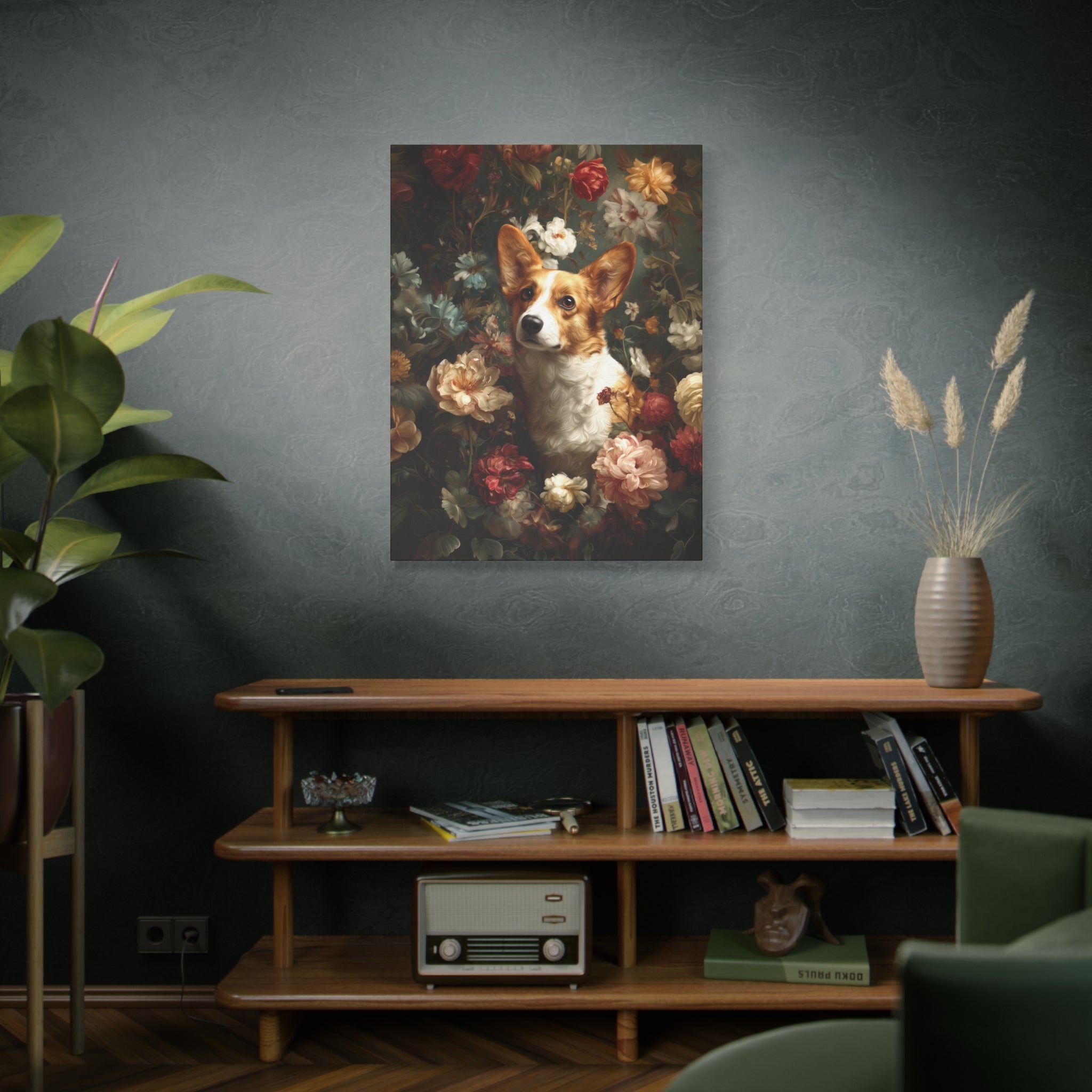 Botanical Corgi Canvas Art