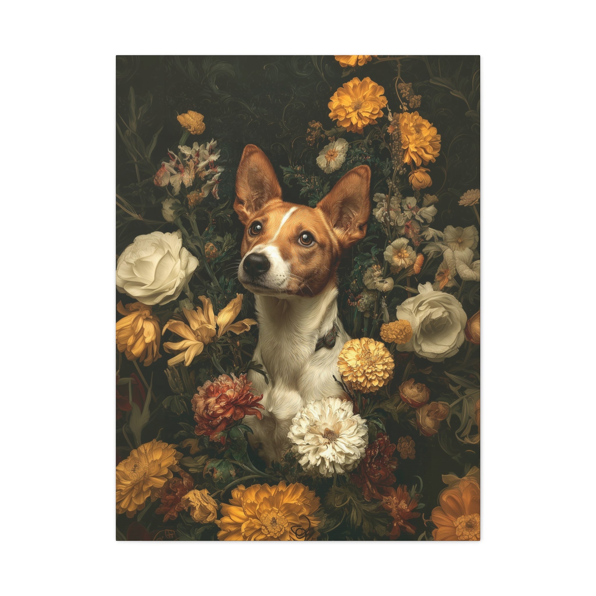 Botanical Basenji Canvas Art