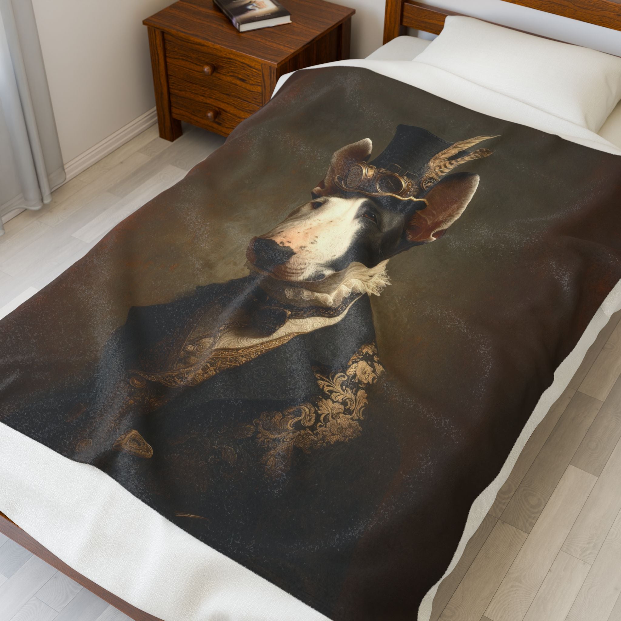 Steampunk Bull Terrier Plush Blanket