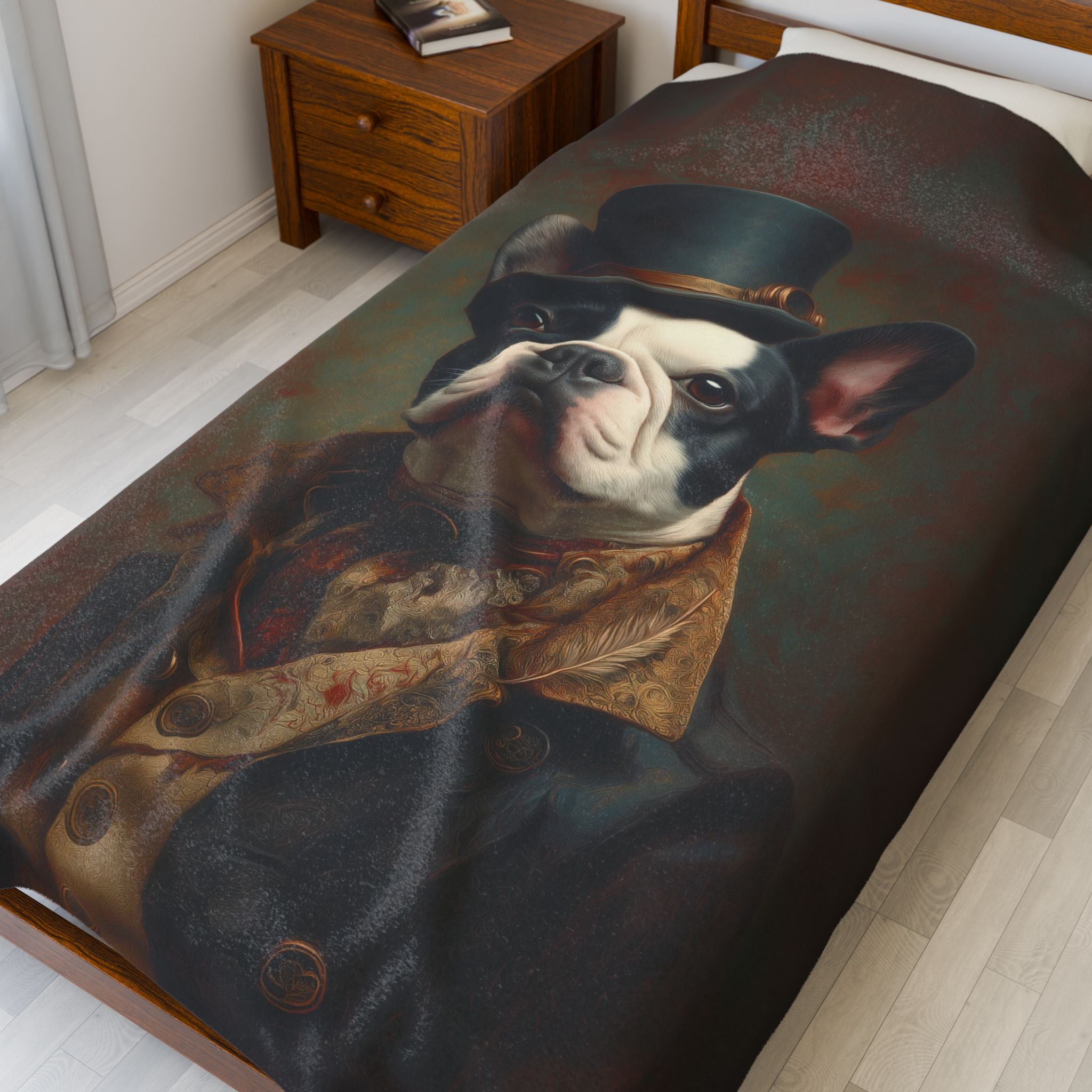 Steampunk French Bulldog Plush Blanket