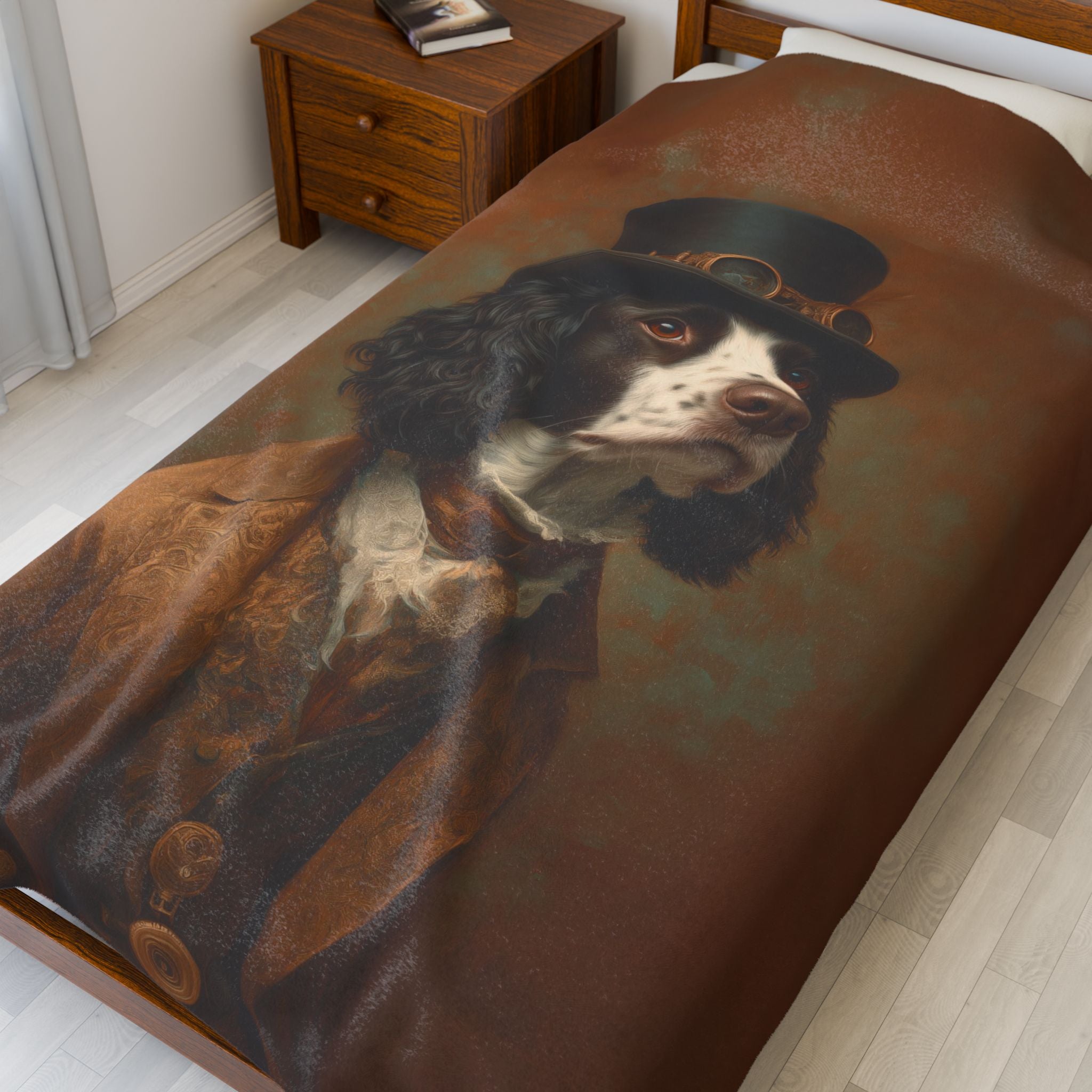 Steampunk English Springer Spaniel Plush Blanket