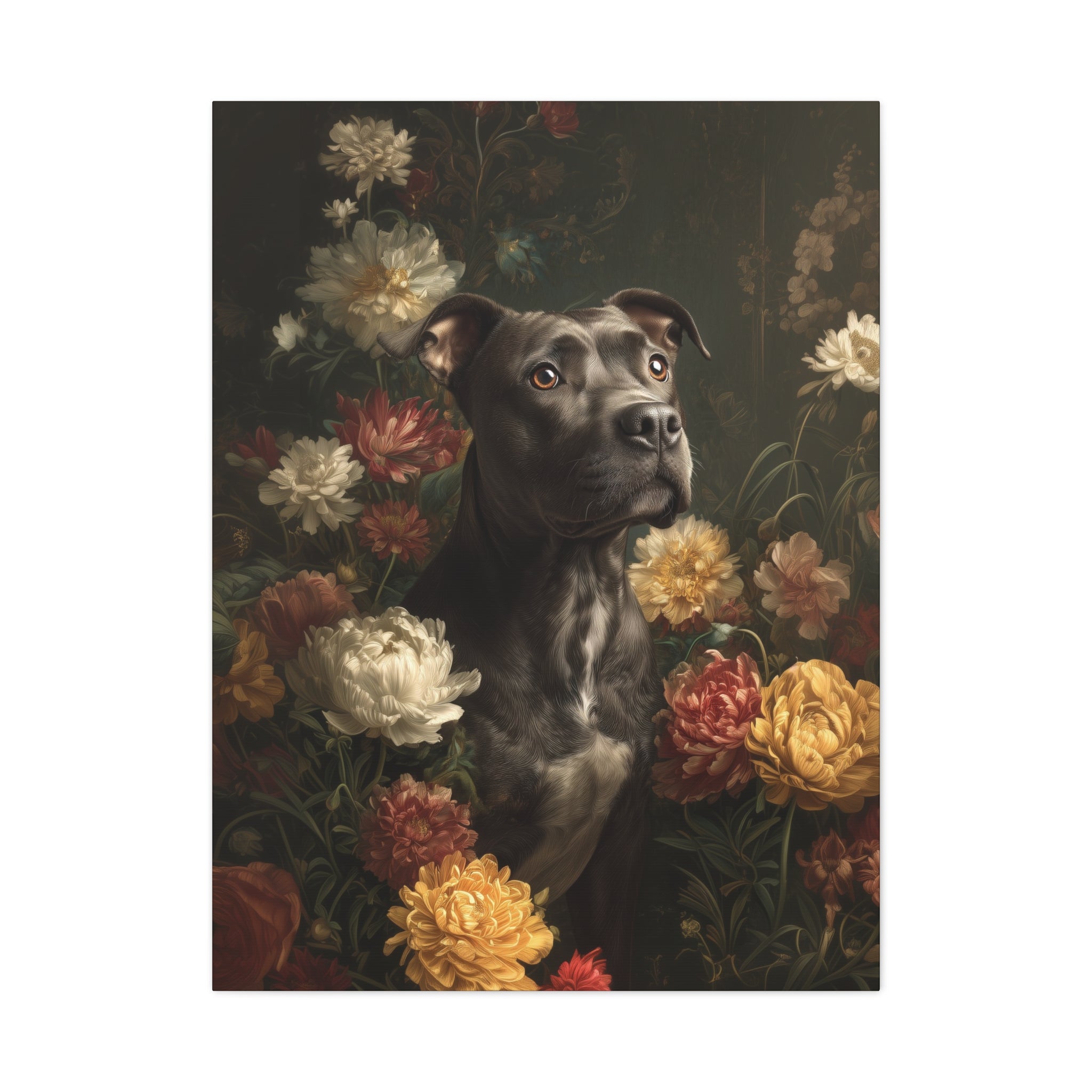 Botanical Pit Bull Canvas Art