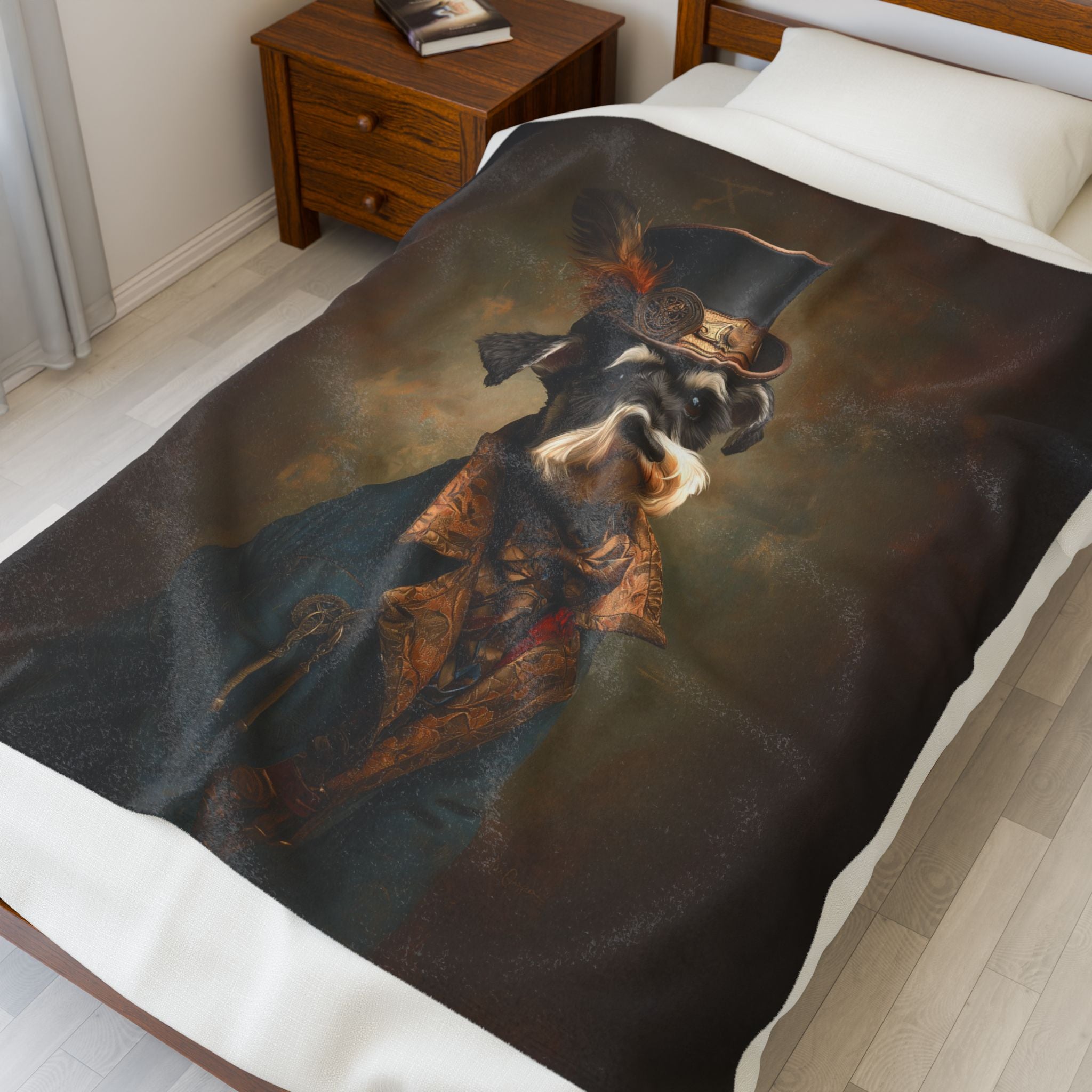 Steampunk Miniature Schnauzer Plush Blanket
