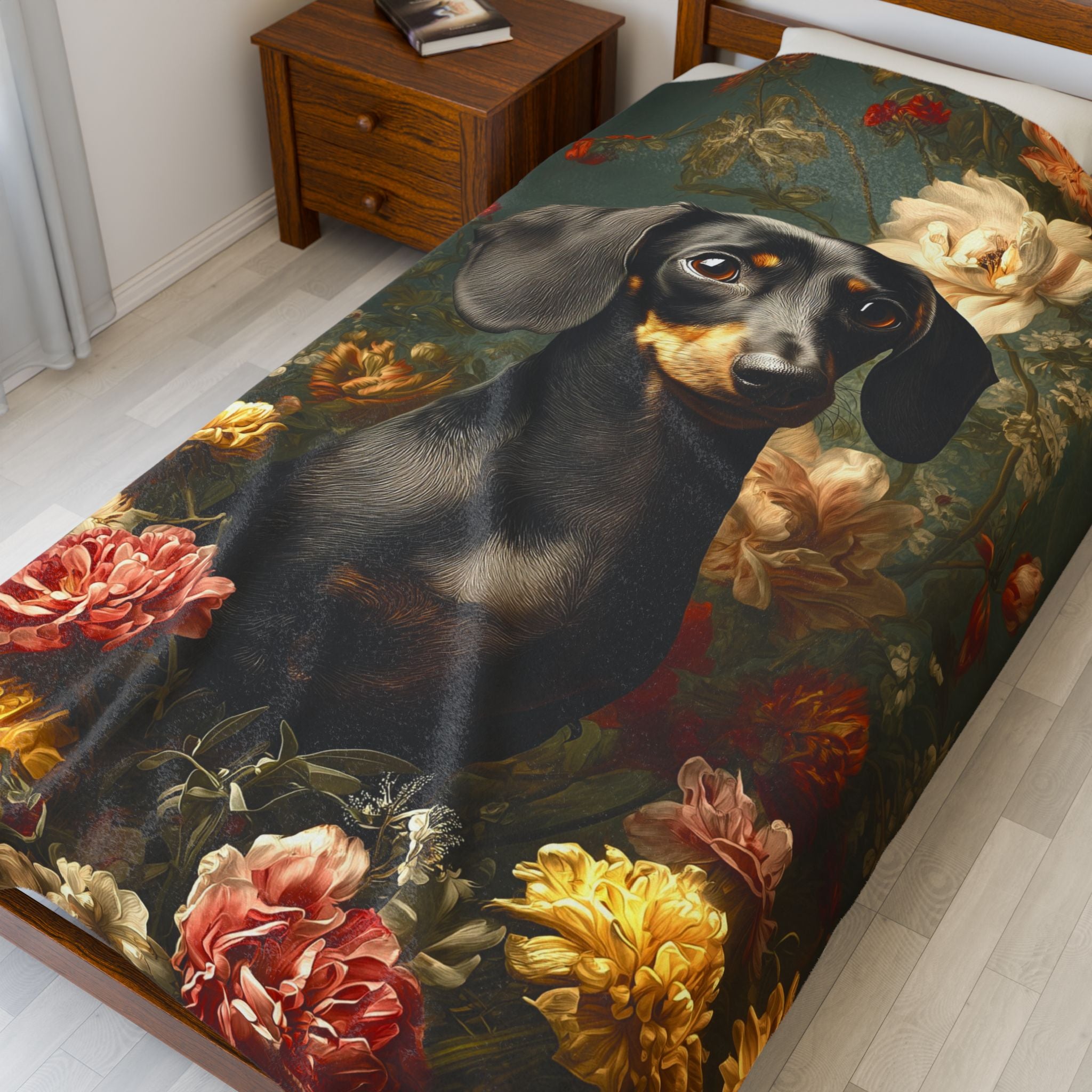 Botanical Dachshund Plush Blanket