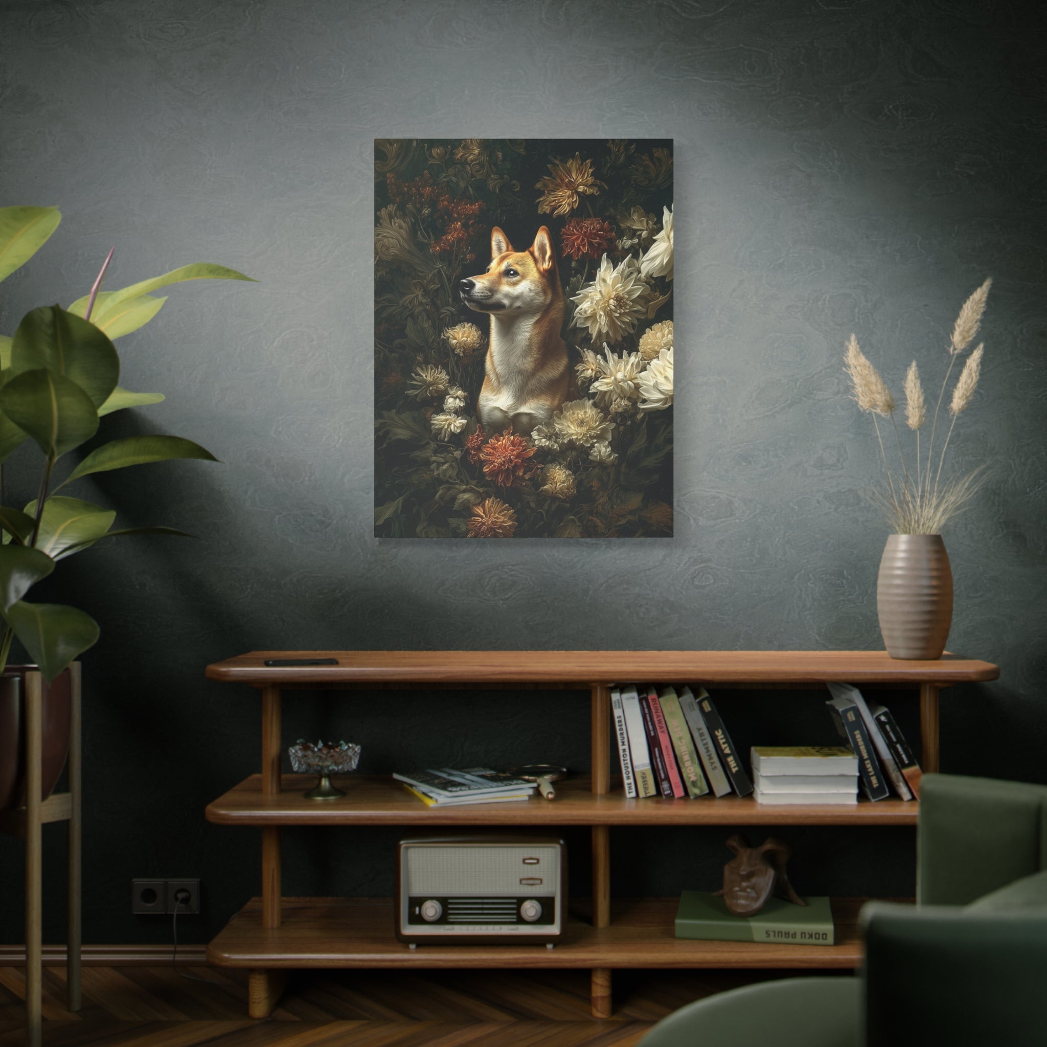 Botanical Shiba Inu Canvas Art