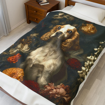 Botanical Cocker Spaniel Plush Blanket