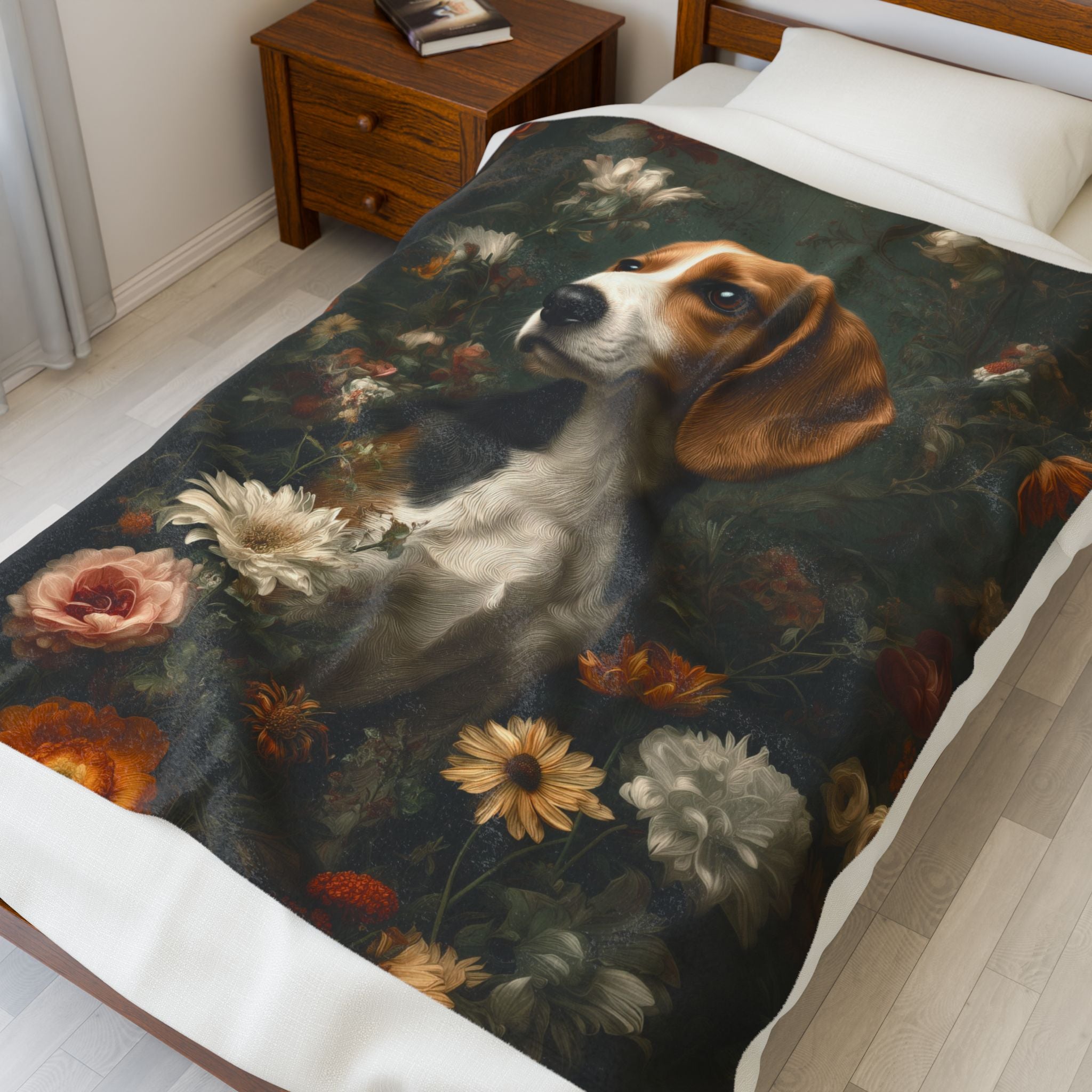 Botanical Beagle Plush Blanket
