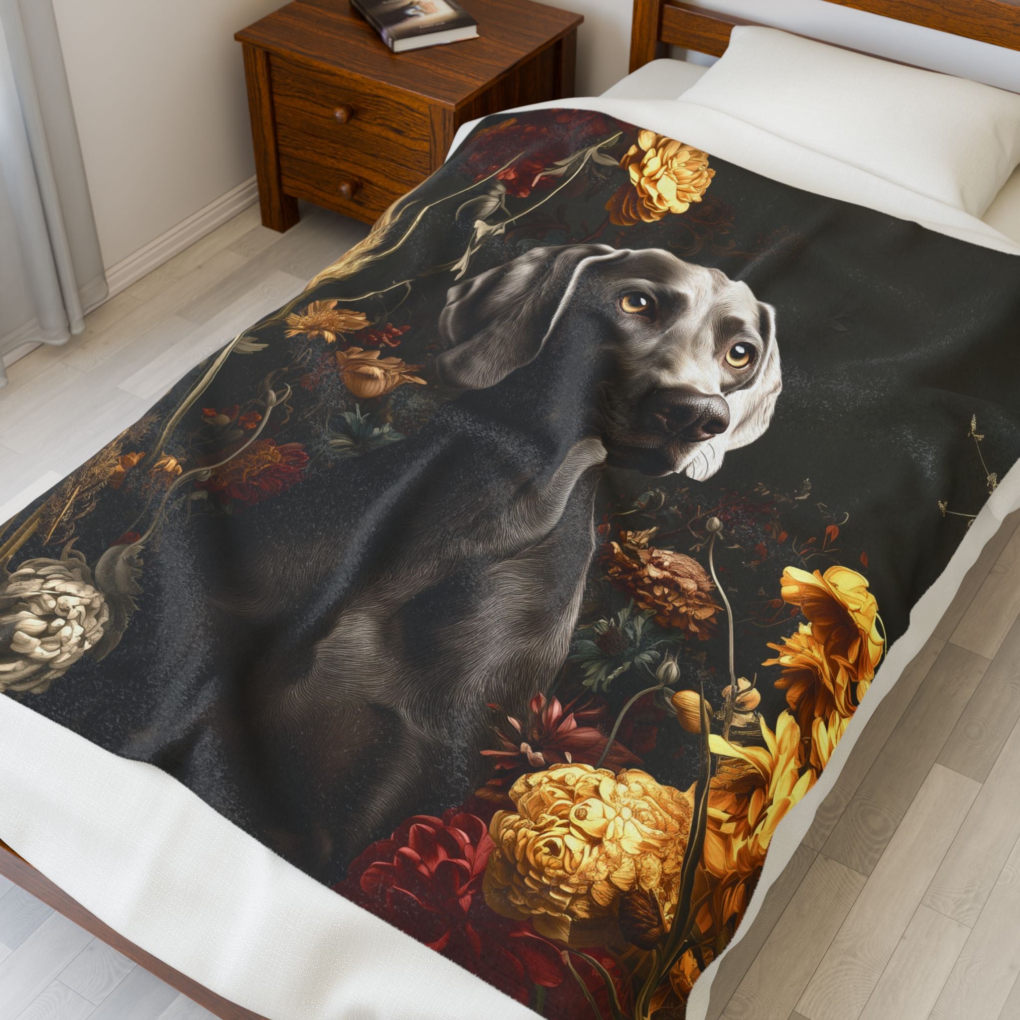 Botanical Weimaraner Plush Blanket