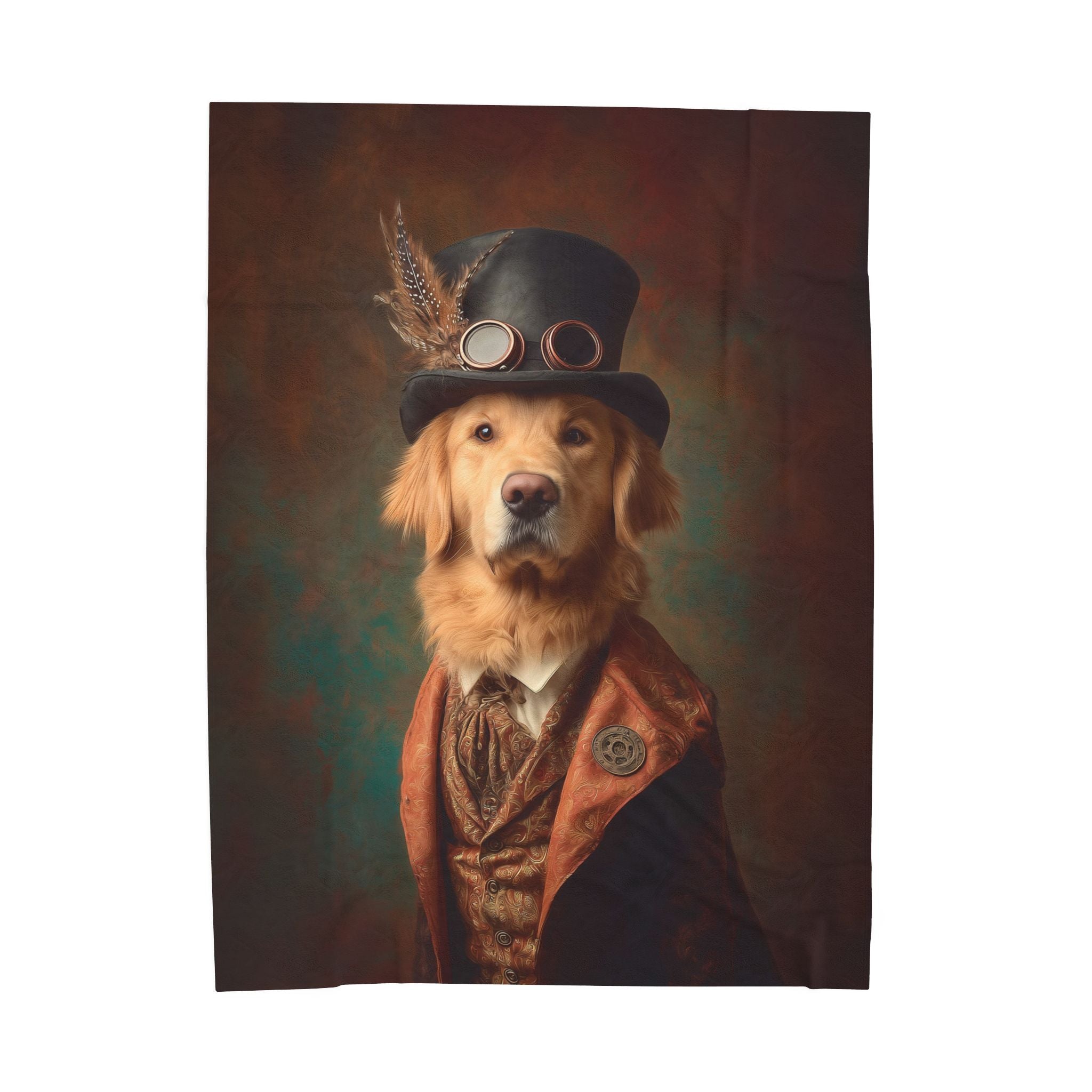 Steampunk Golden Retriever Plush Blanket