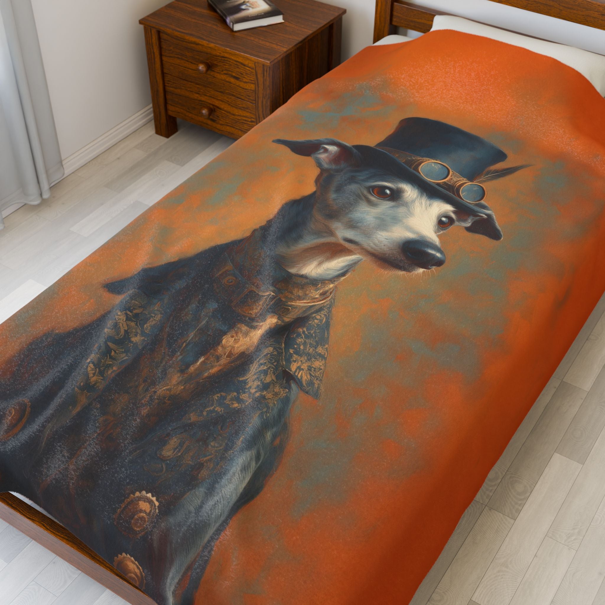Steampunk Whippet Plush Blanket