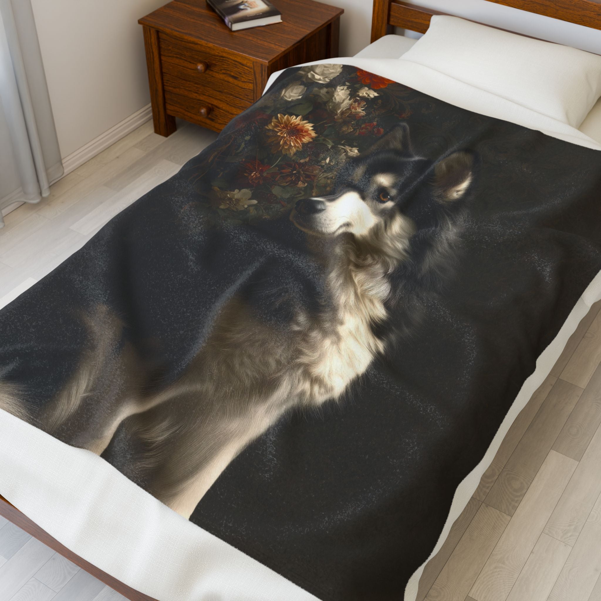 Botanical Alaskan Malamute Plush Blanket