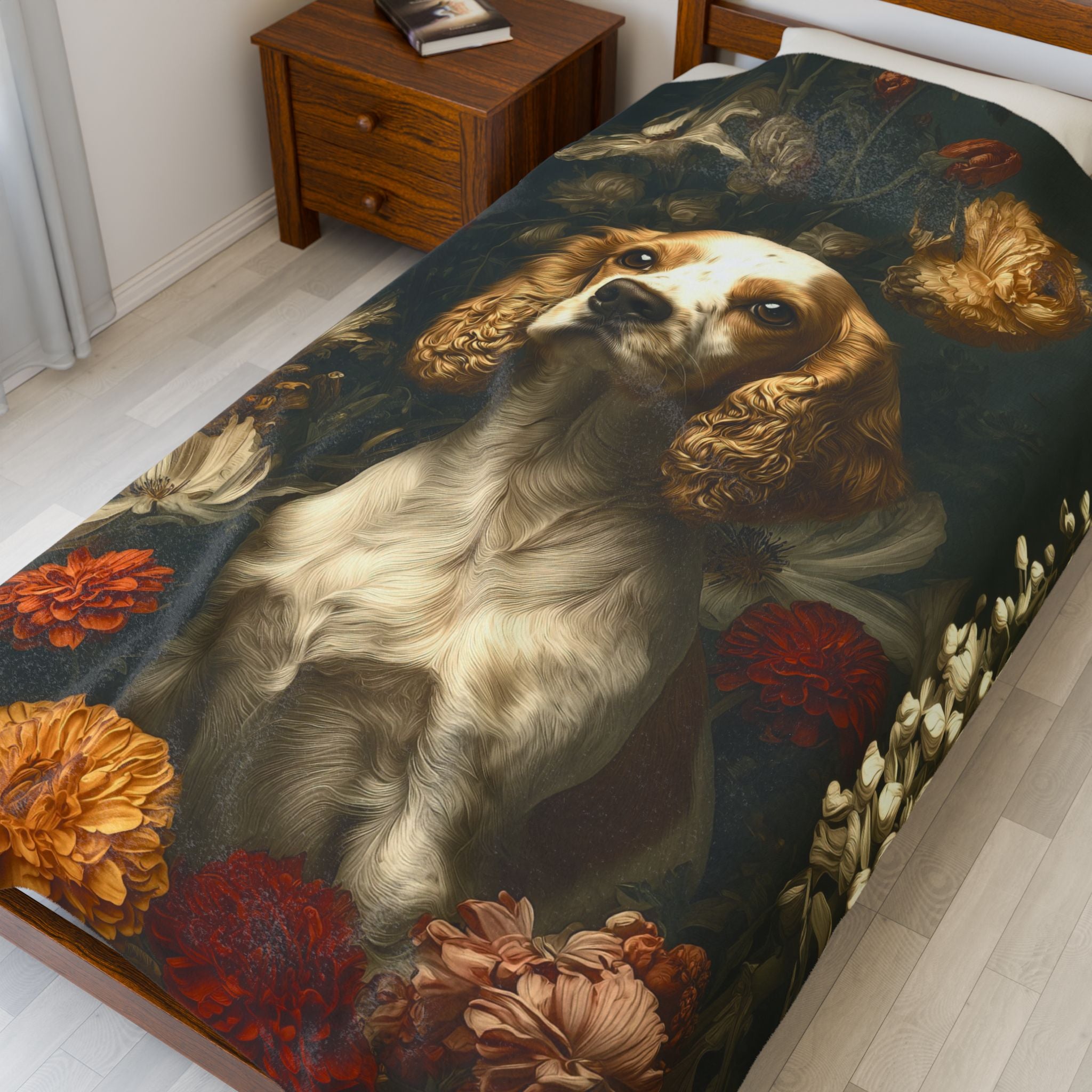 Botanical Cocker Spaniel Plush Blanket
