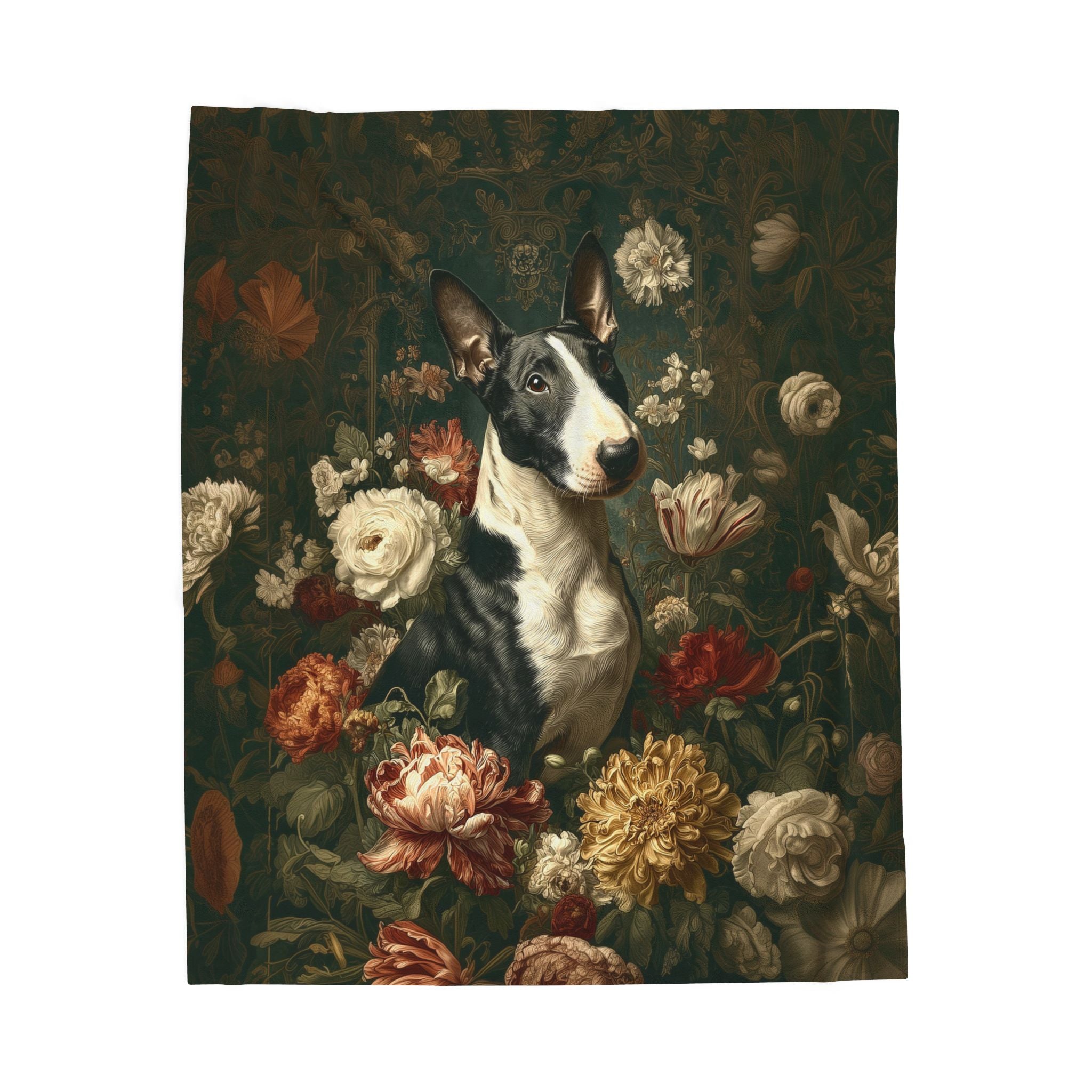 Botanical Bull Terrier Plush Blanket
