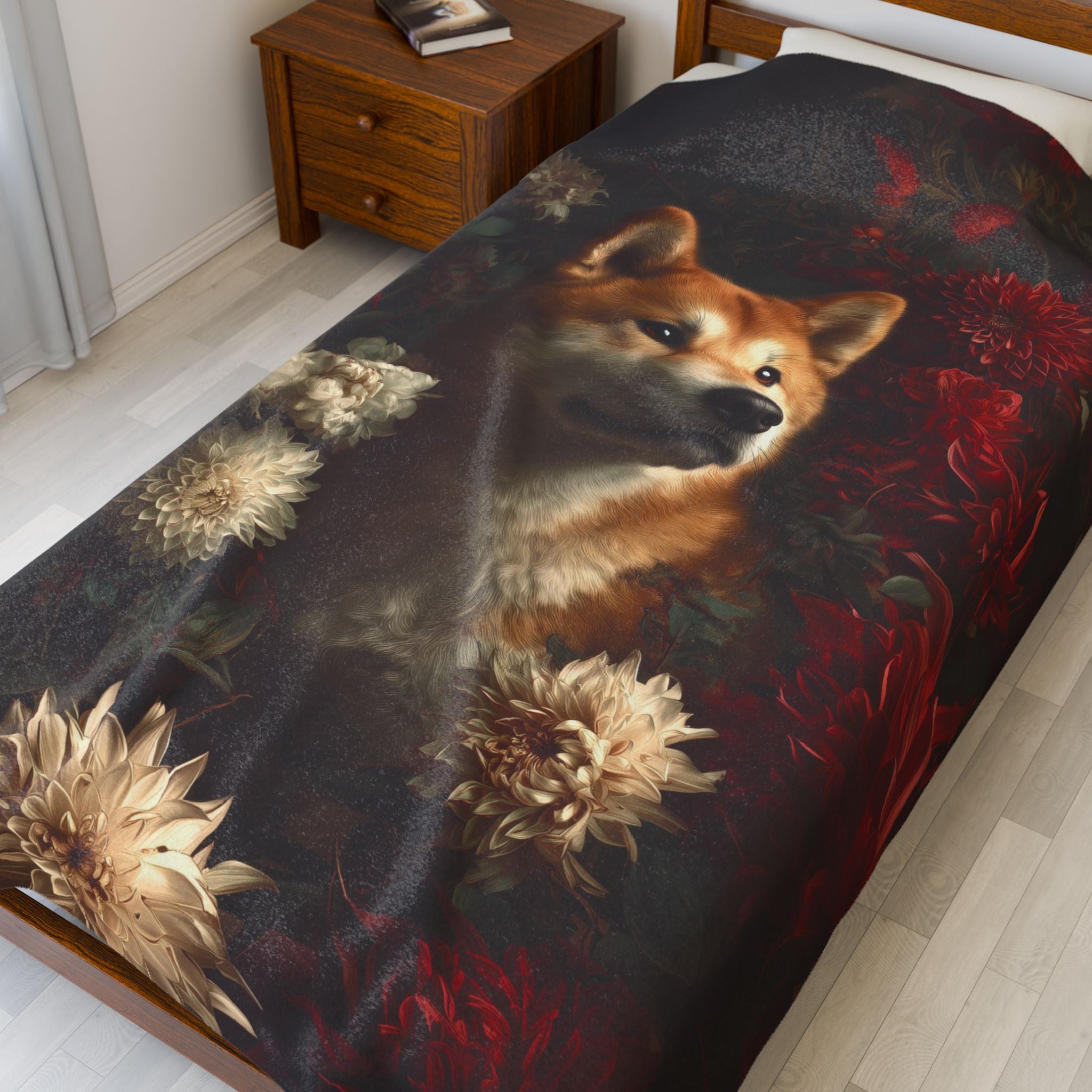 Botanical Akita Plush Blanket