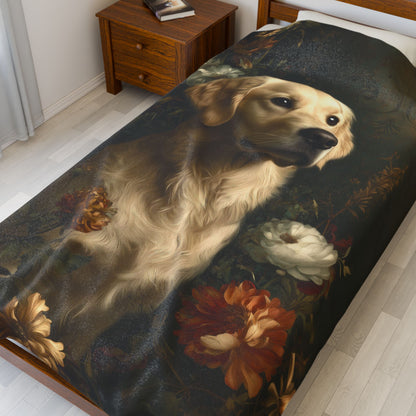 Botanical Golden Retriever Plush Blanket