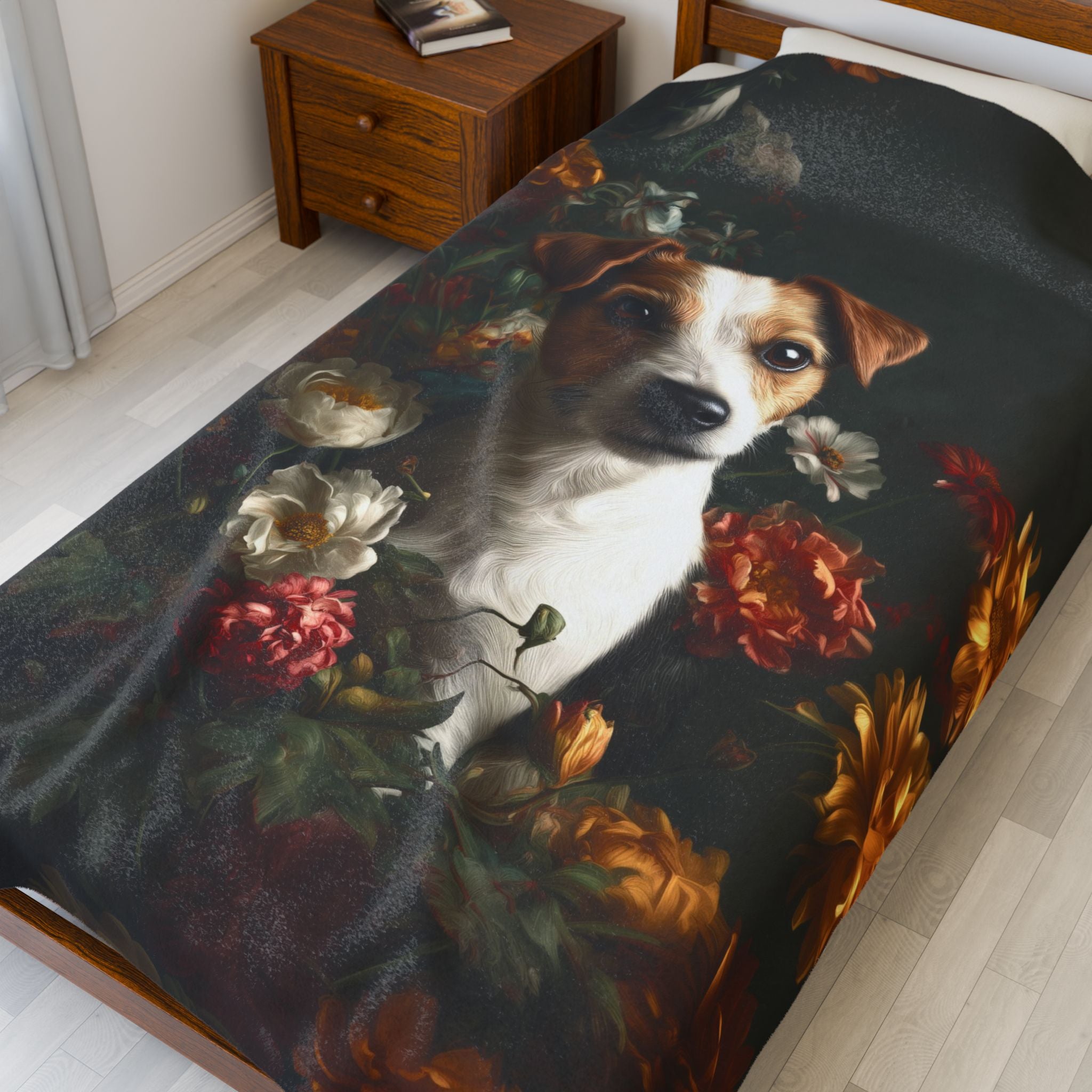 Botanical Jack Russell Terrier Plush Blanket