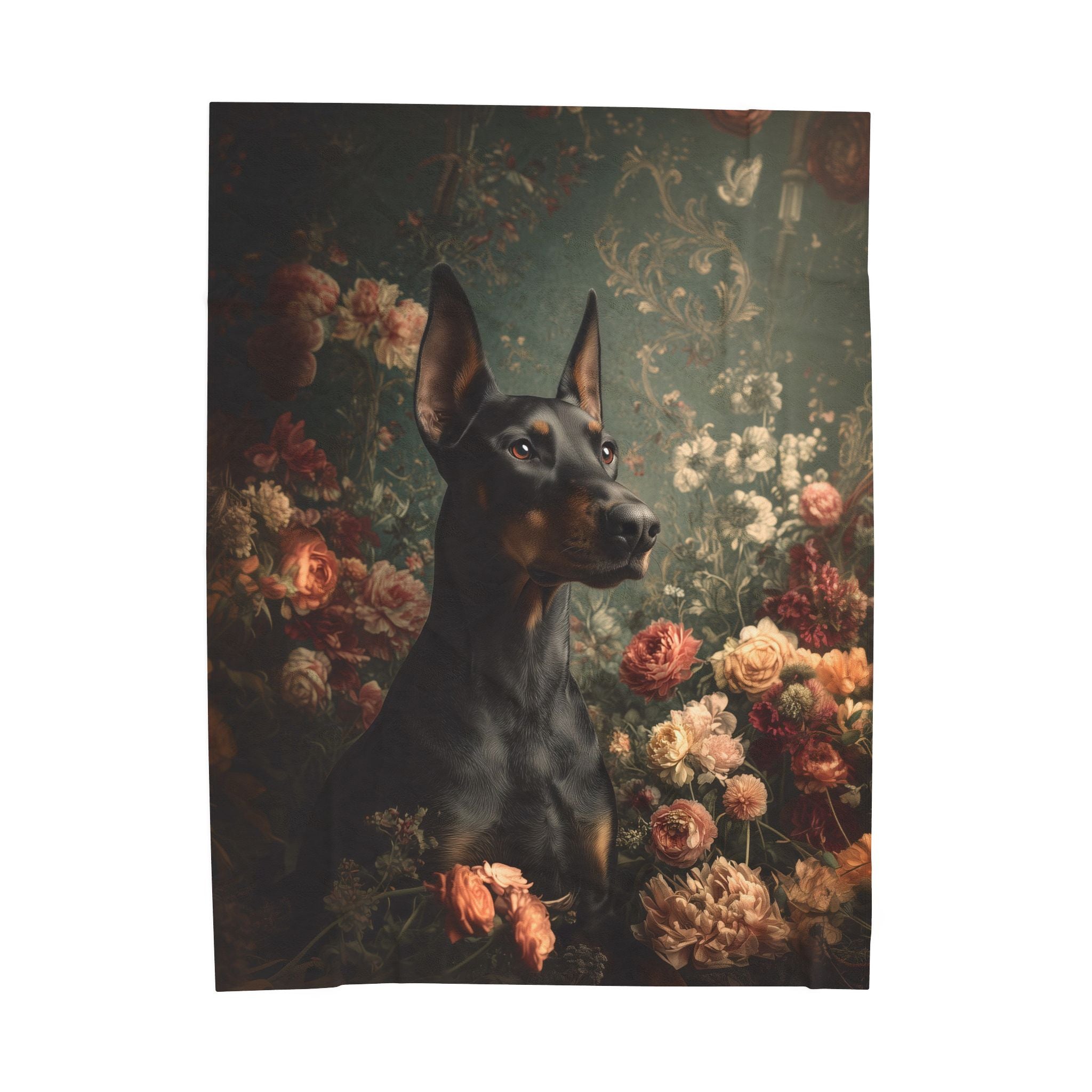 Botanical Doberman Pinscher Plush Blanket