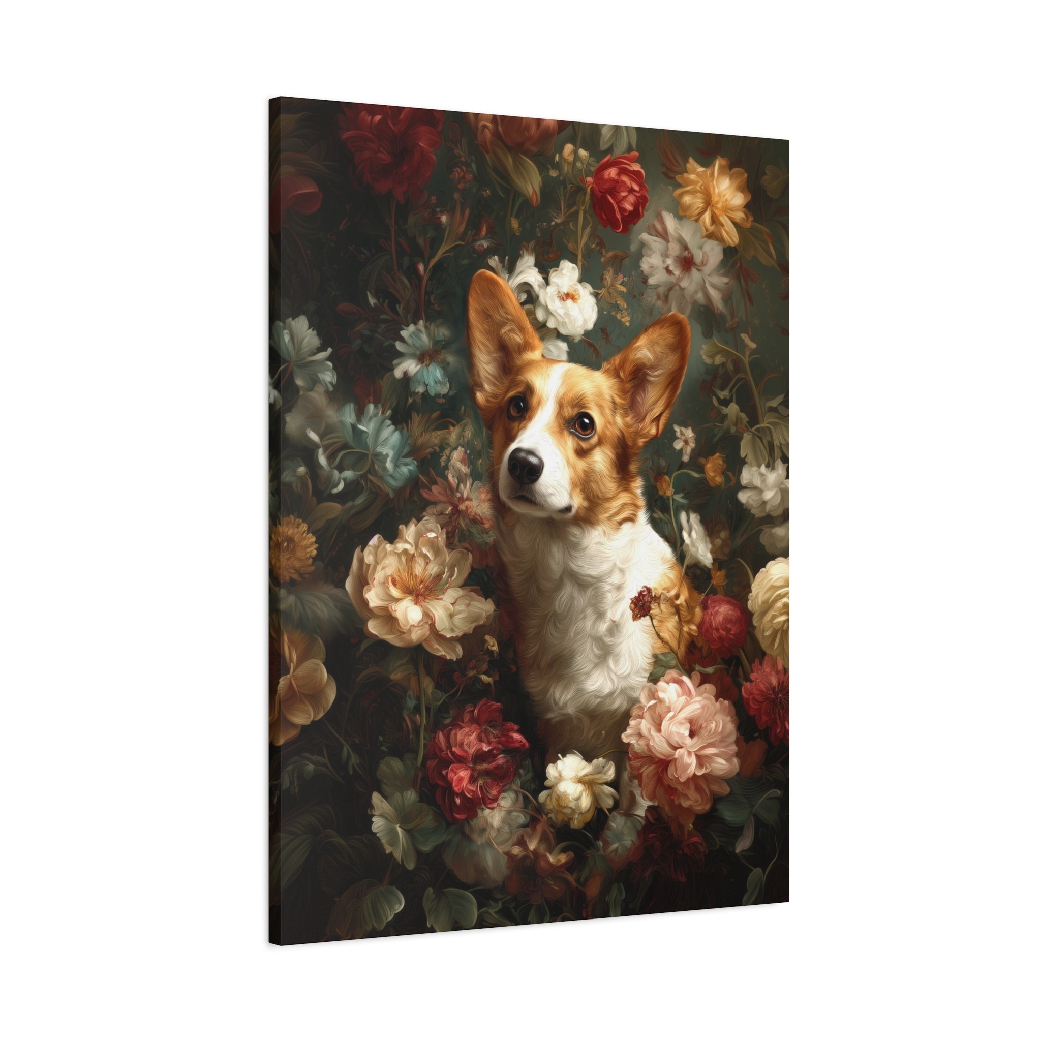 Botanical Corgi Canvas Art