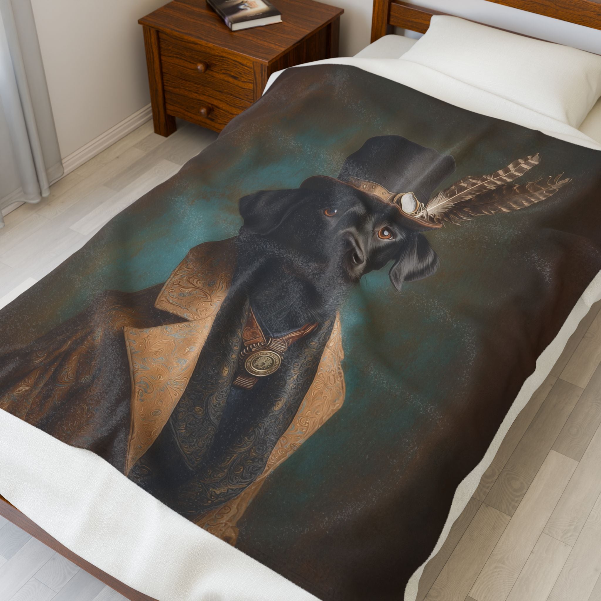 Steampunk Labrador Retriever (Black) Plush Blanket