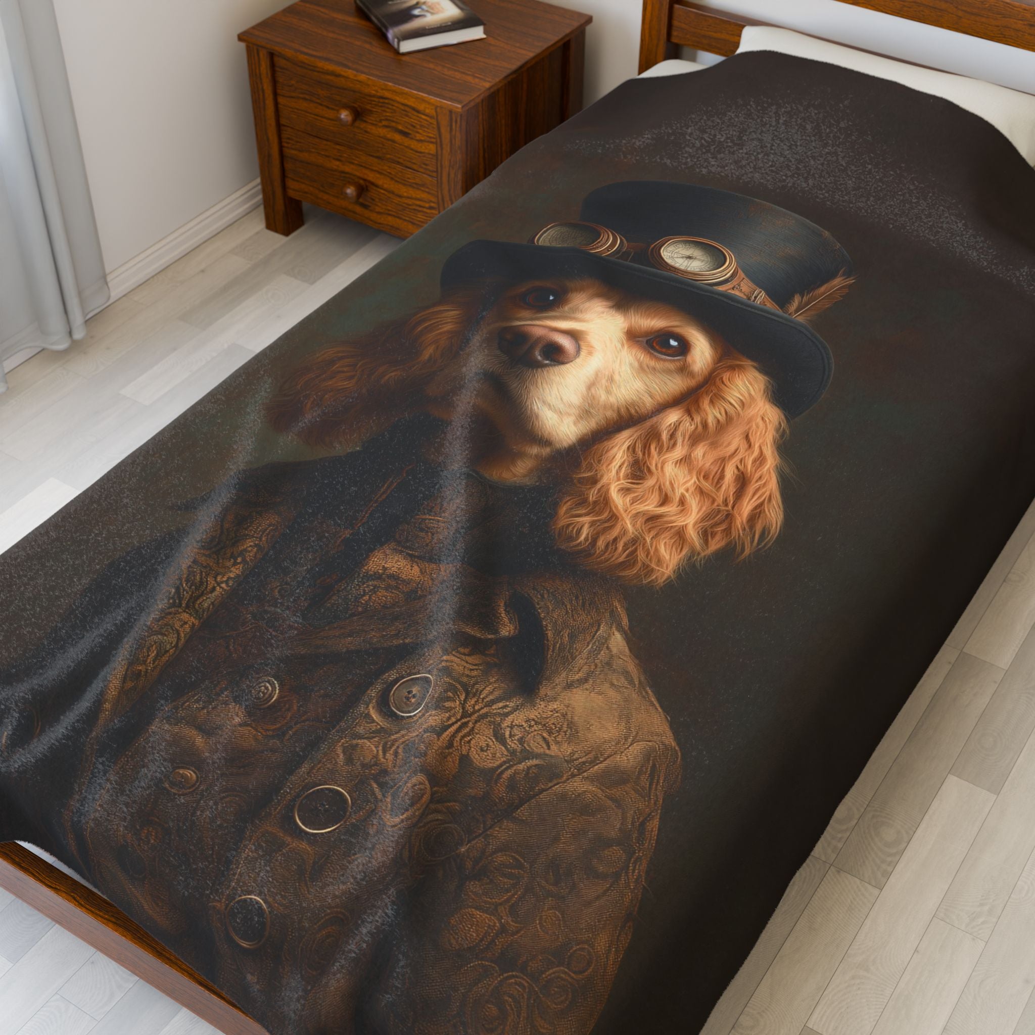 Steampunk Cocker Spaniel Plush Blanket