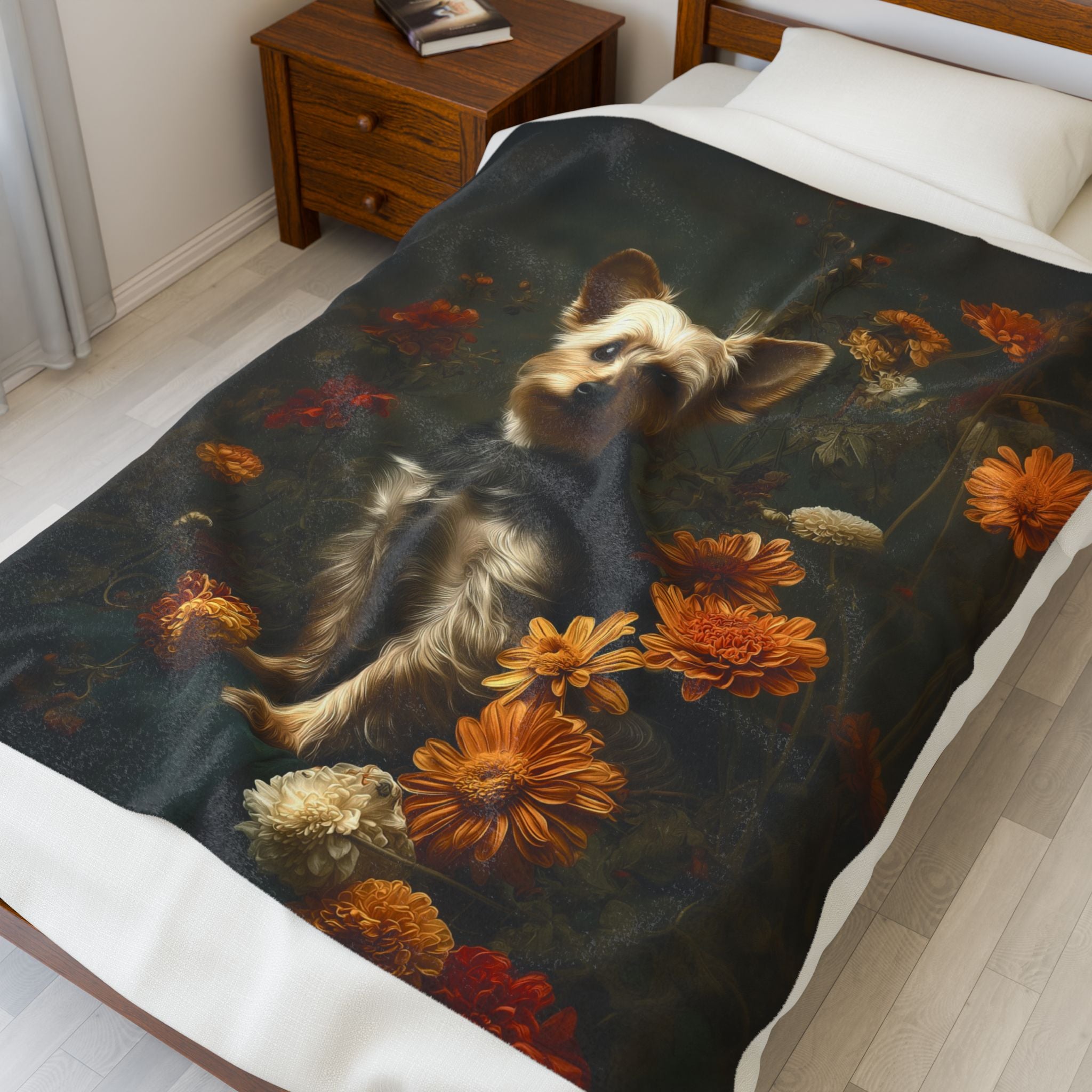 Botanical Yorkshire Terrier Plush Blanket