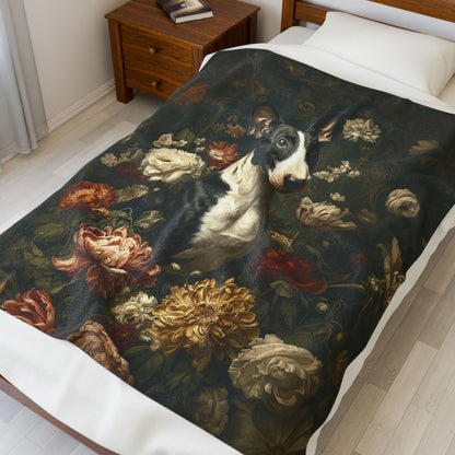 Botanical Bull Terrier Plush Blanket